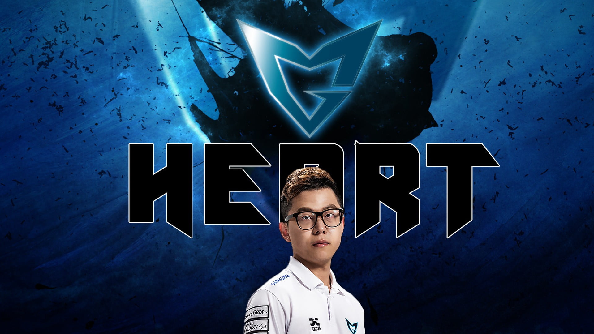 League of Legends, LCS, front view, SSB Heart, blue, sign, headshot, text, communication, standing, white, glasses, heart, eyeglasses, one person, HD Wallpaper