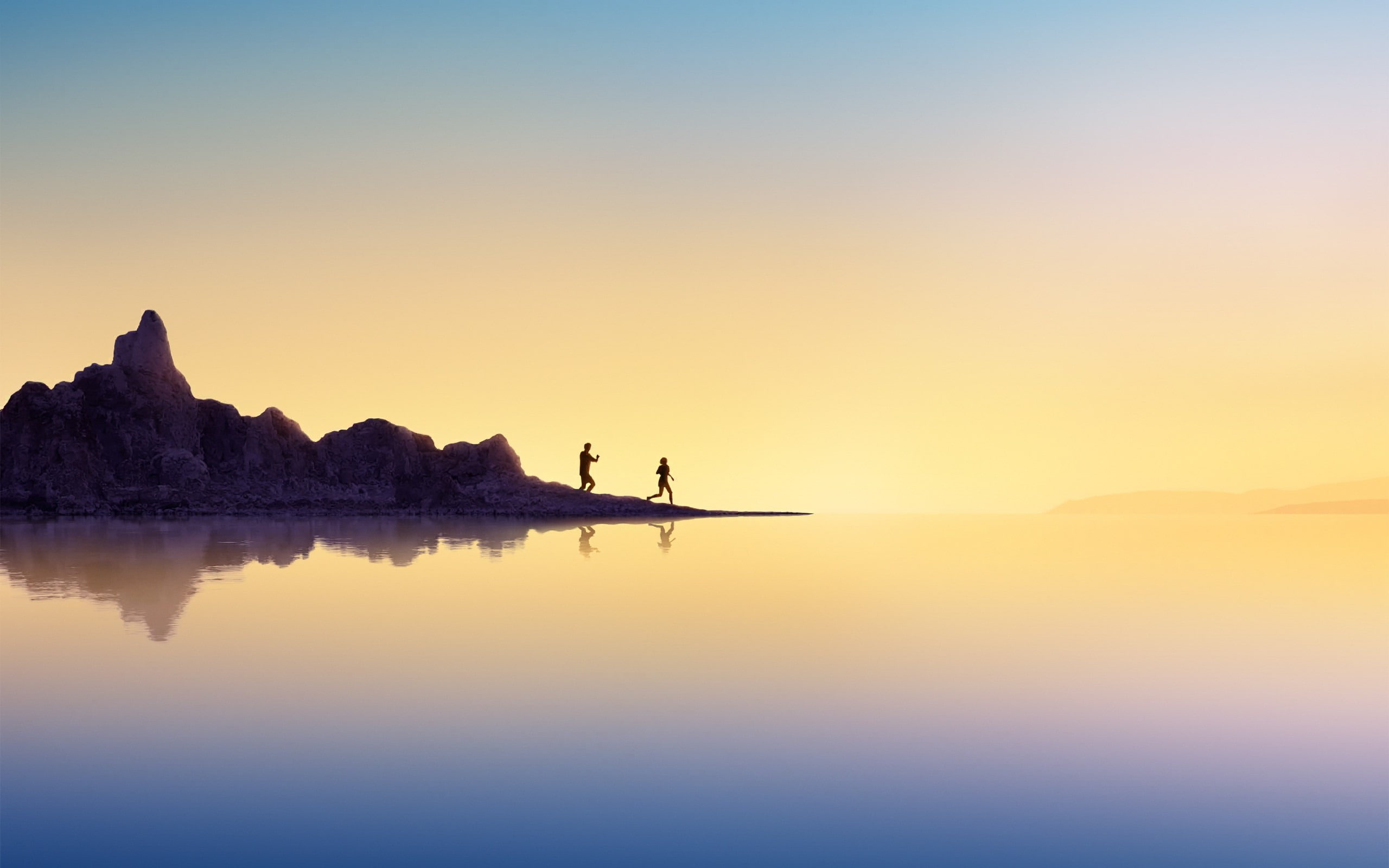 galaxy, sea, 2K, idyllic, tranquility, outdoors, desktop, note, rock - object, samsung, orange color, nature, beauty in nature, sky, reflection, water, HD Wallpaper