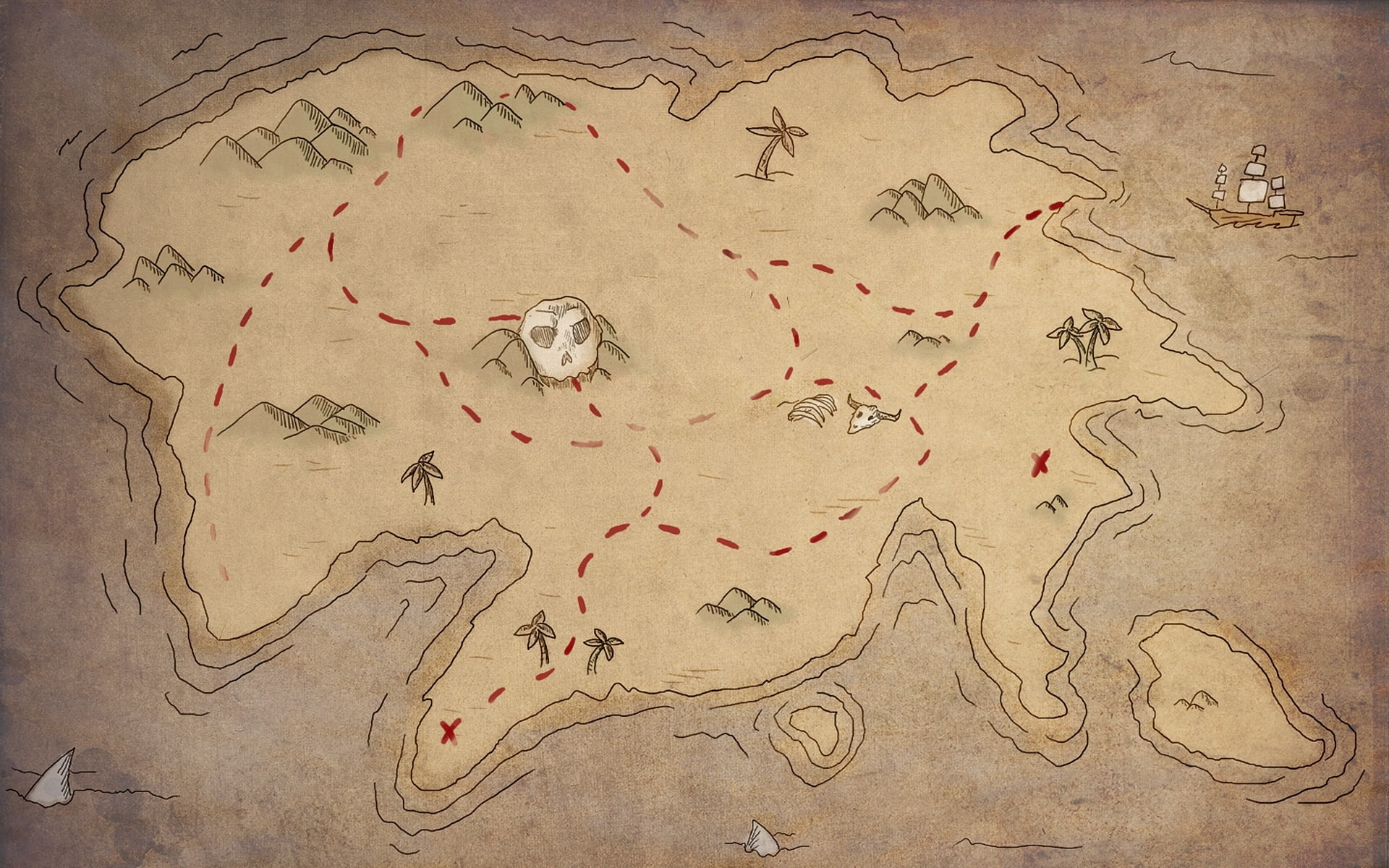 island, map, 1080P, treasure, HD Wallpaper