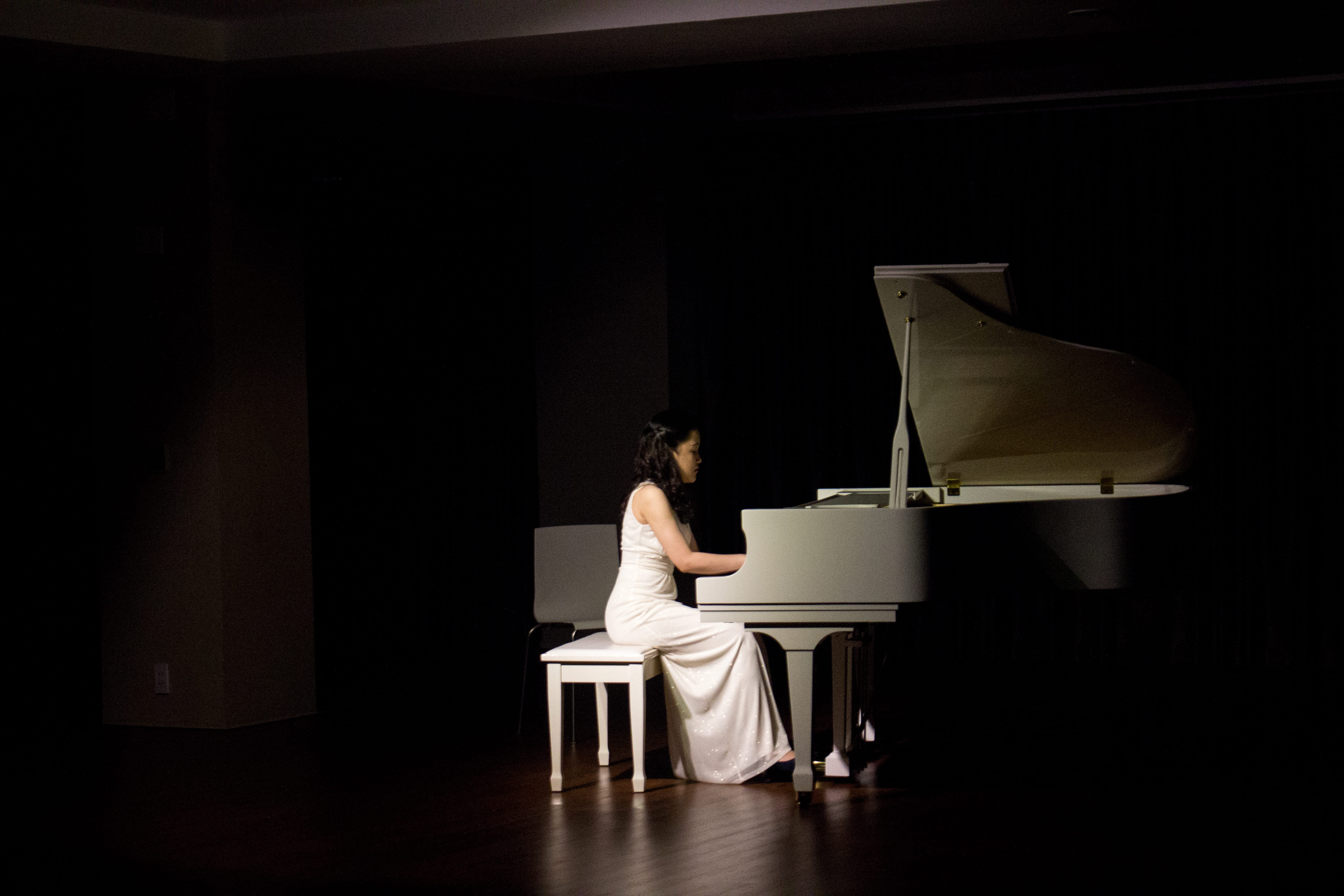 piano, light, opera, grand, instrument, concert, adult, women, playing, stage, concentration, performance, one person, rear view, performer, artist, skill, HD Wallpaper