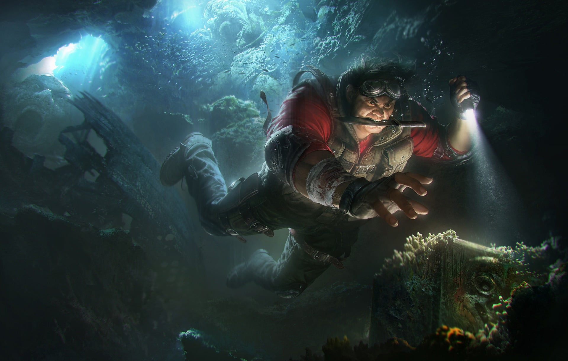 water, treasure, treasures, 1080P, Wang Kaixuan, G-host Lee, the ocean, hunting, art, HD Wallpaper
