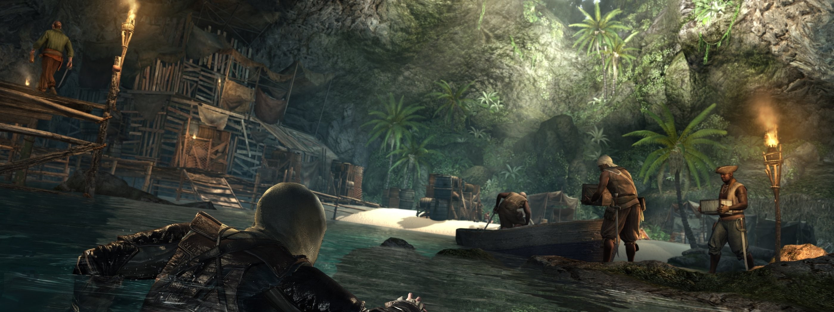 Assassins Creed: Black Flag, nature, art and craft, men, day, sculpture, religion, people, video games, belief, real people, outdoors, tree, representation, HD Wallpaper