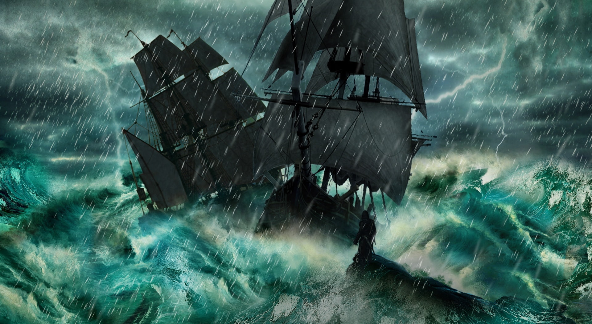 1080P, elements/wate, monsoon, sinking, storm, outdoors, motion, transportation, Artistic, torrential rain, water, nature, assassins creed 4, power, power in nature, HD Wallpaper