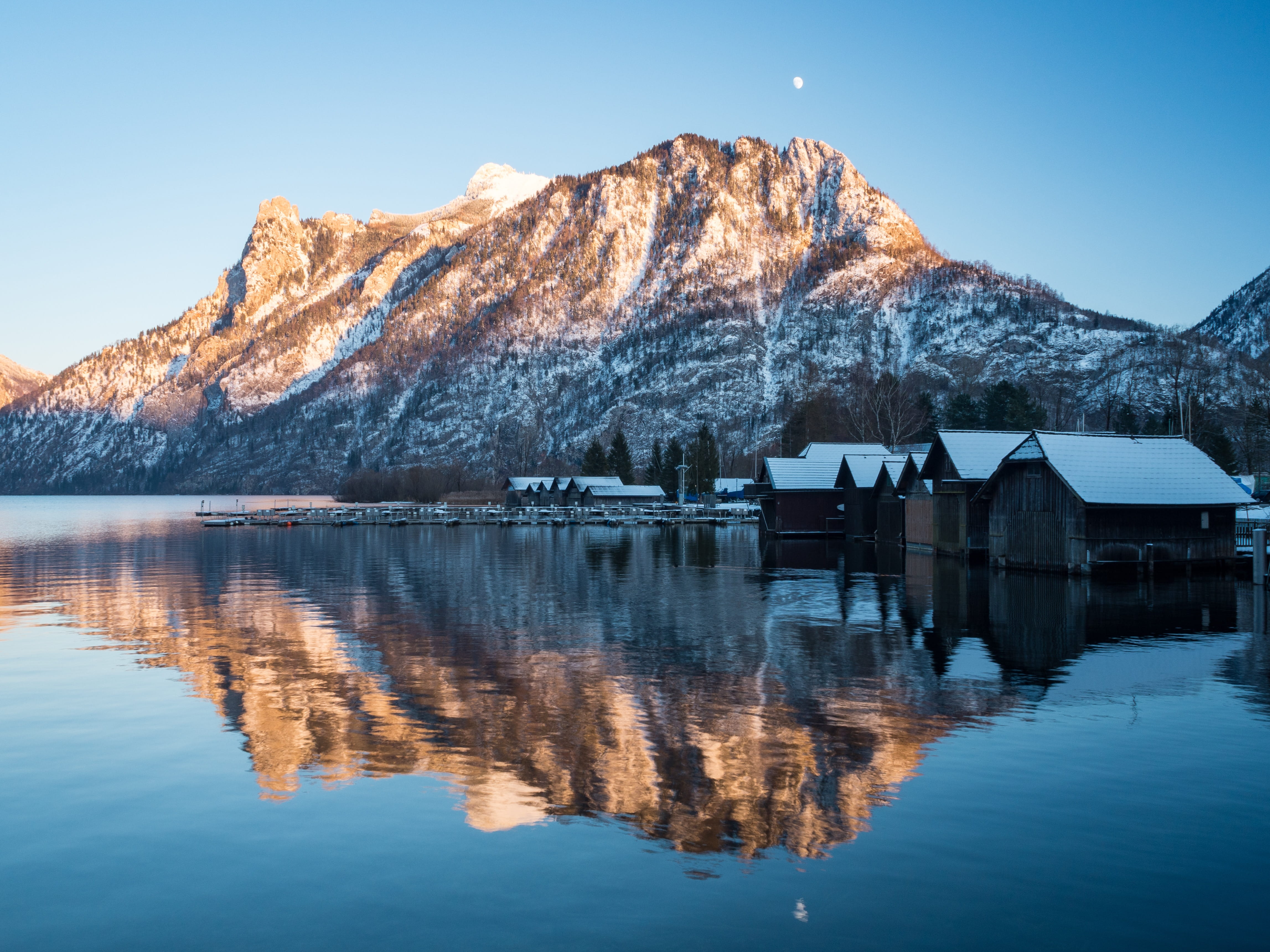destination, day, austria, alps, wate, tranquil scene, sky, near, mountain range, scenics - nature, snow, housing, architecture, peak, scenery, building, HD Wallpaper