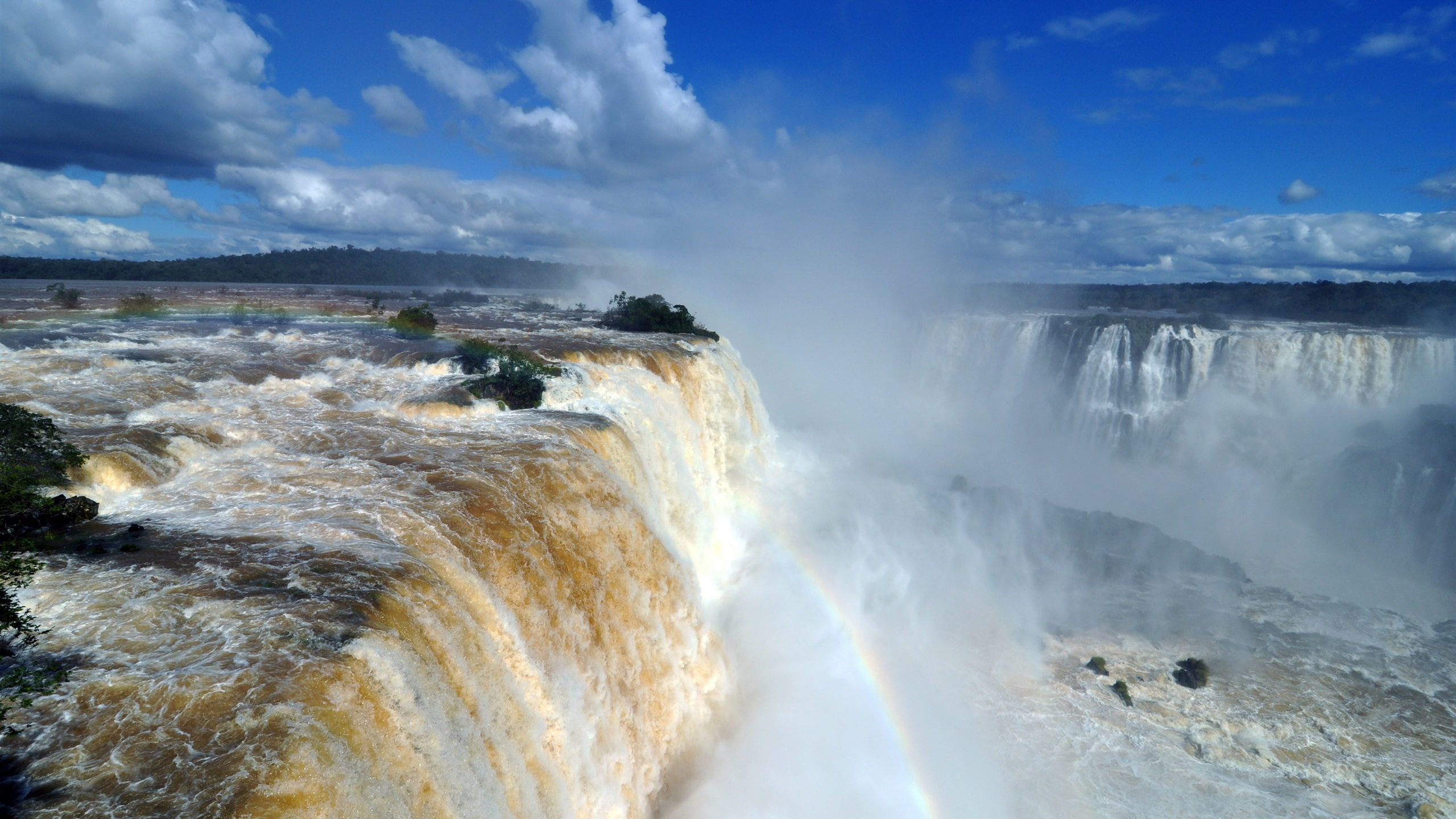 waterfalls, clouds, 2K, falls, wate, brazil, rainbow, great, nature, iguazu, mist, HD Wallpaper