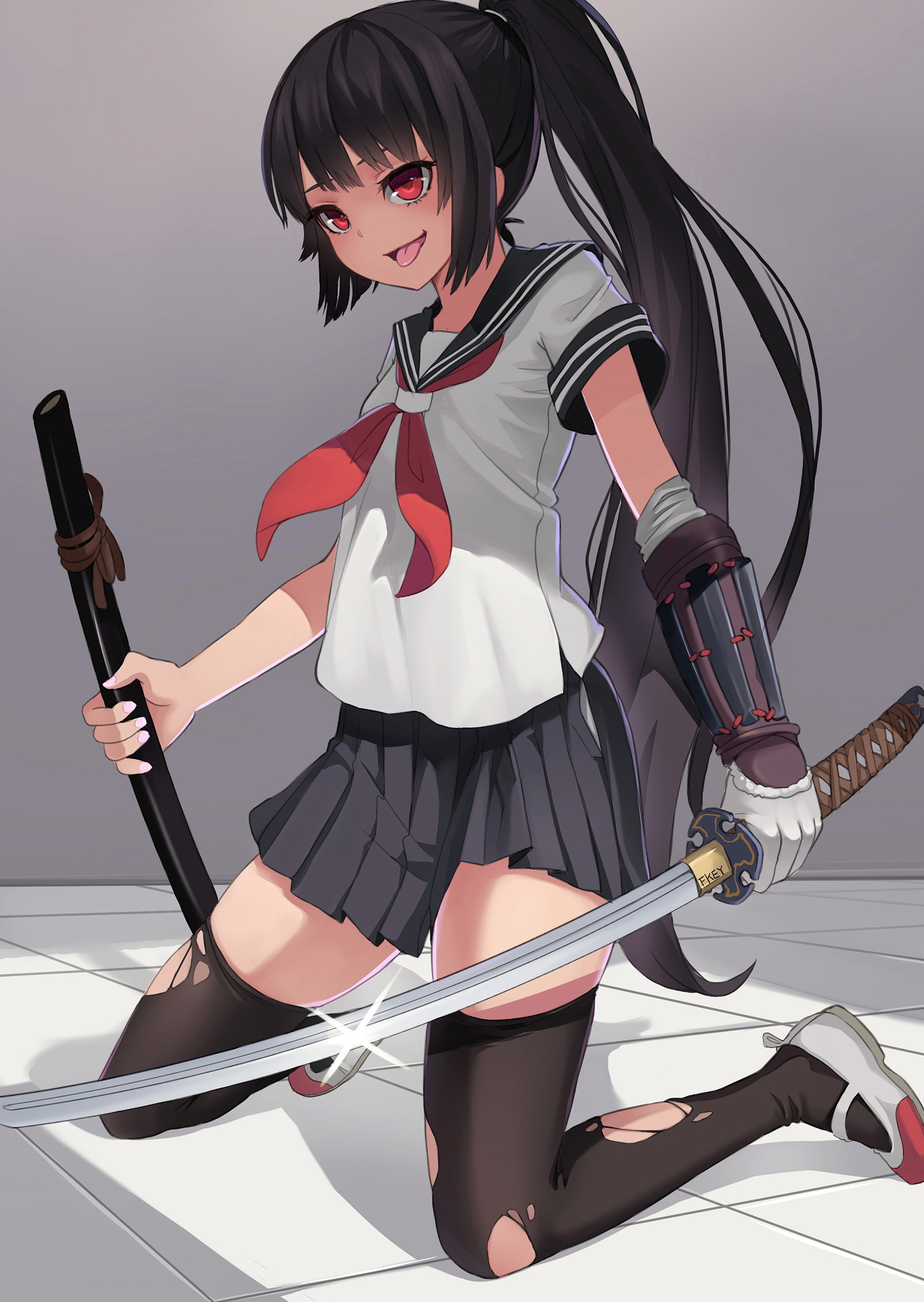 manga, anime, hot, 4K, x, skirts, girls, hd, Katana, art, Phone HD Wallpaper