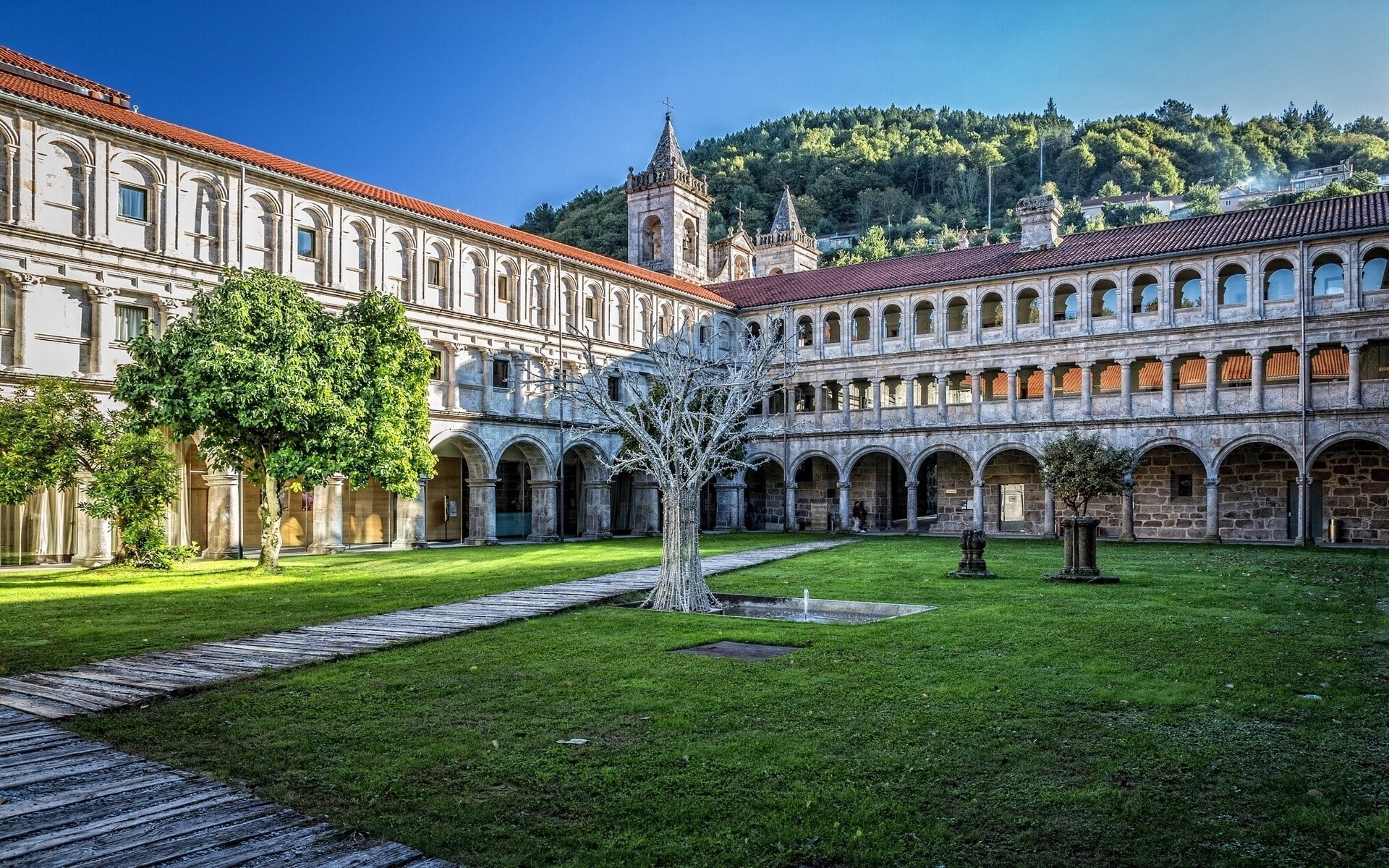 city, history, courtyard, blue, clear sky, the past, gothic style, grass, building exterior, tree, travel destinations, old, nature, architecture, sky, HD Wallpaper