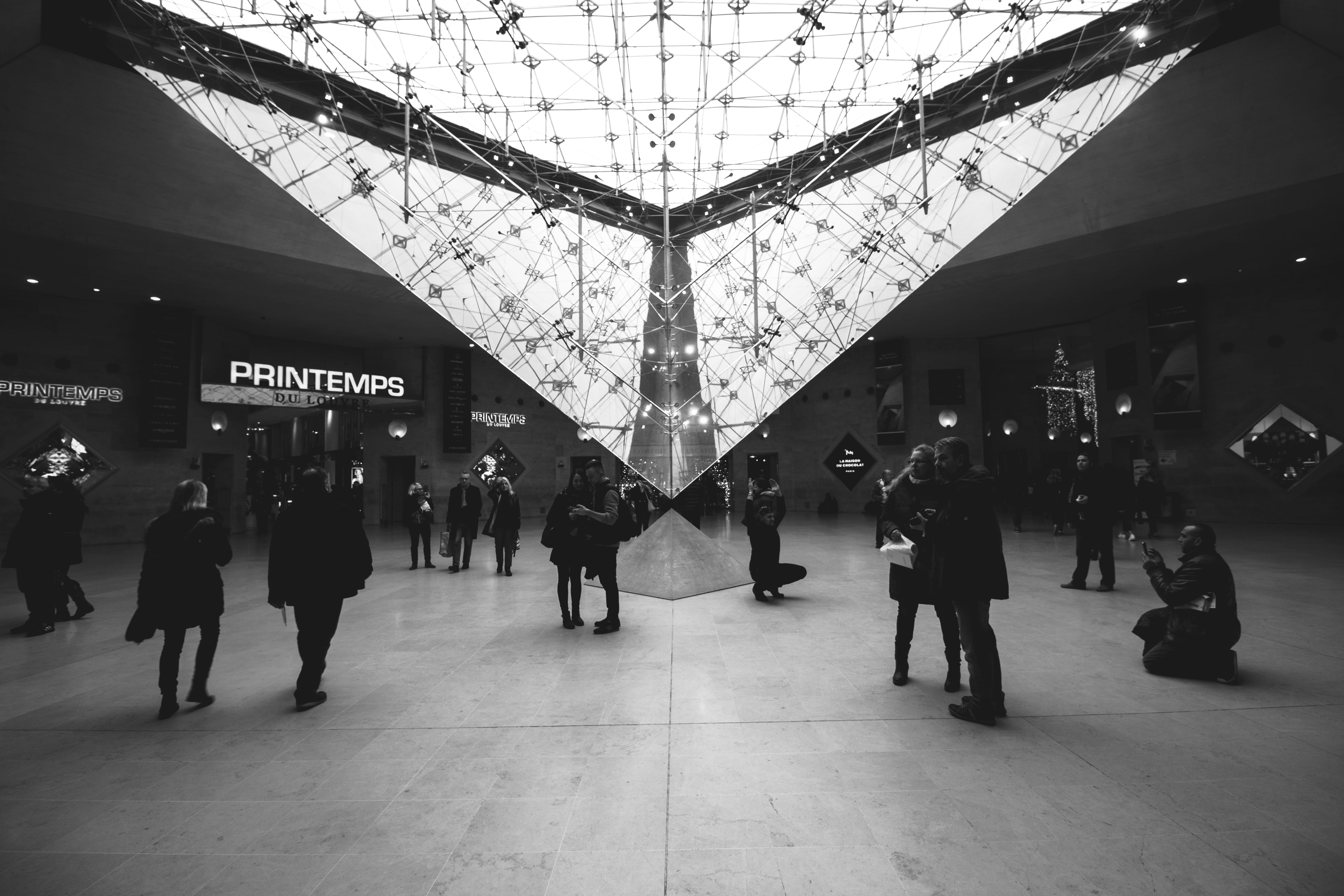 built structure, 5K, rail transportation, adult, louvre, walking, group of people, women, railroad station, men, paris, transportation, lifestyles, ceiling, HD Wallpaper