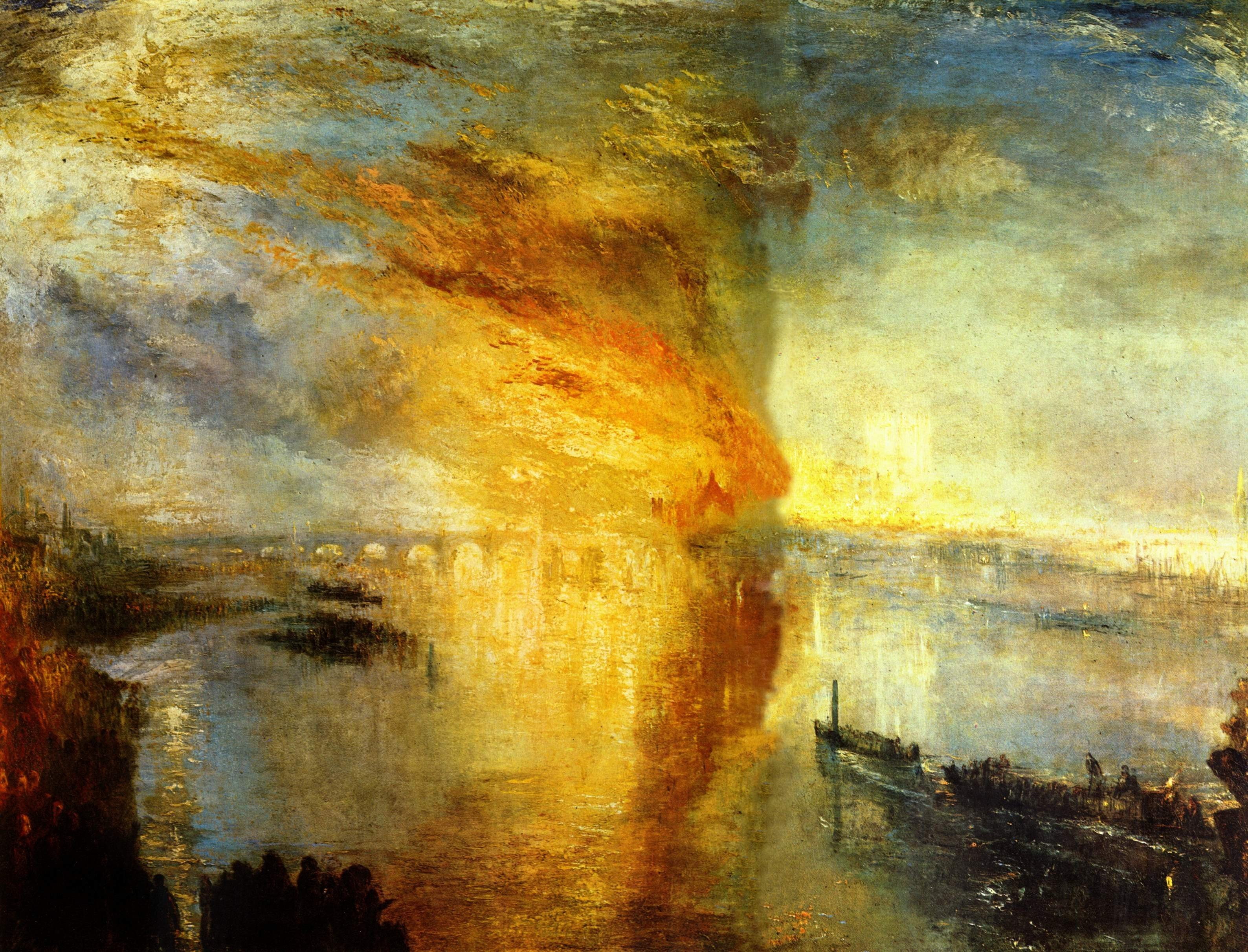 2K, Classic Art, fire, J. M. W. Turner, painting, HD Wallpaper