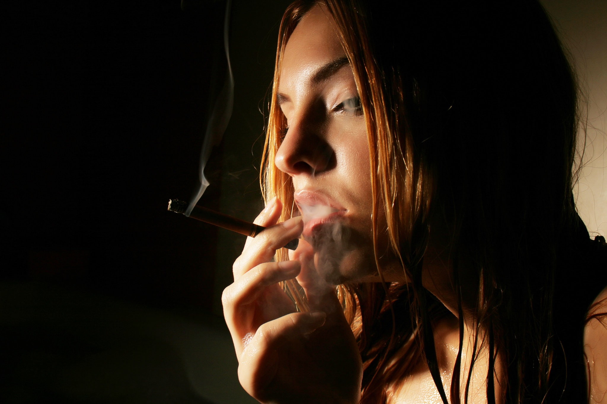 1080P, brunette, women, Kira W, smoking, HD Wallpaper
