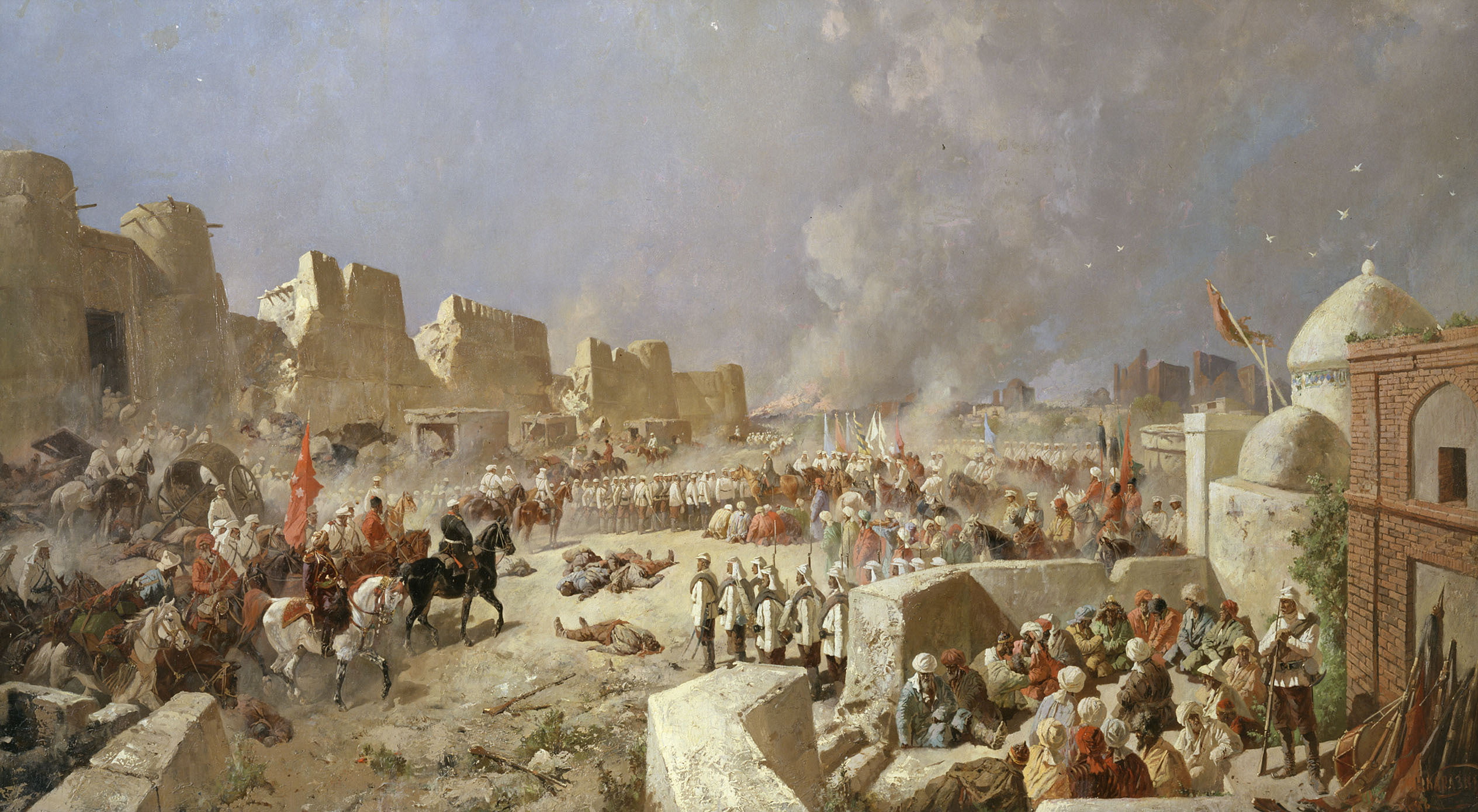 1080P, nature, history, horse, large group of people, travel destinations, outdoors, soldiers, ancient, painting, panoramic, building, architecture, travel, HD Wallpaper