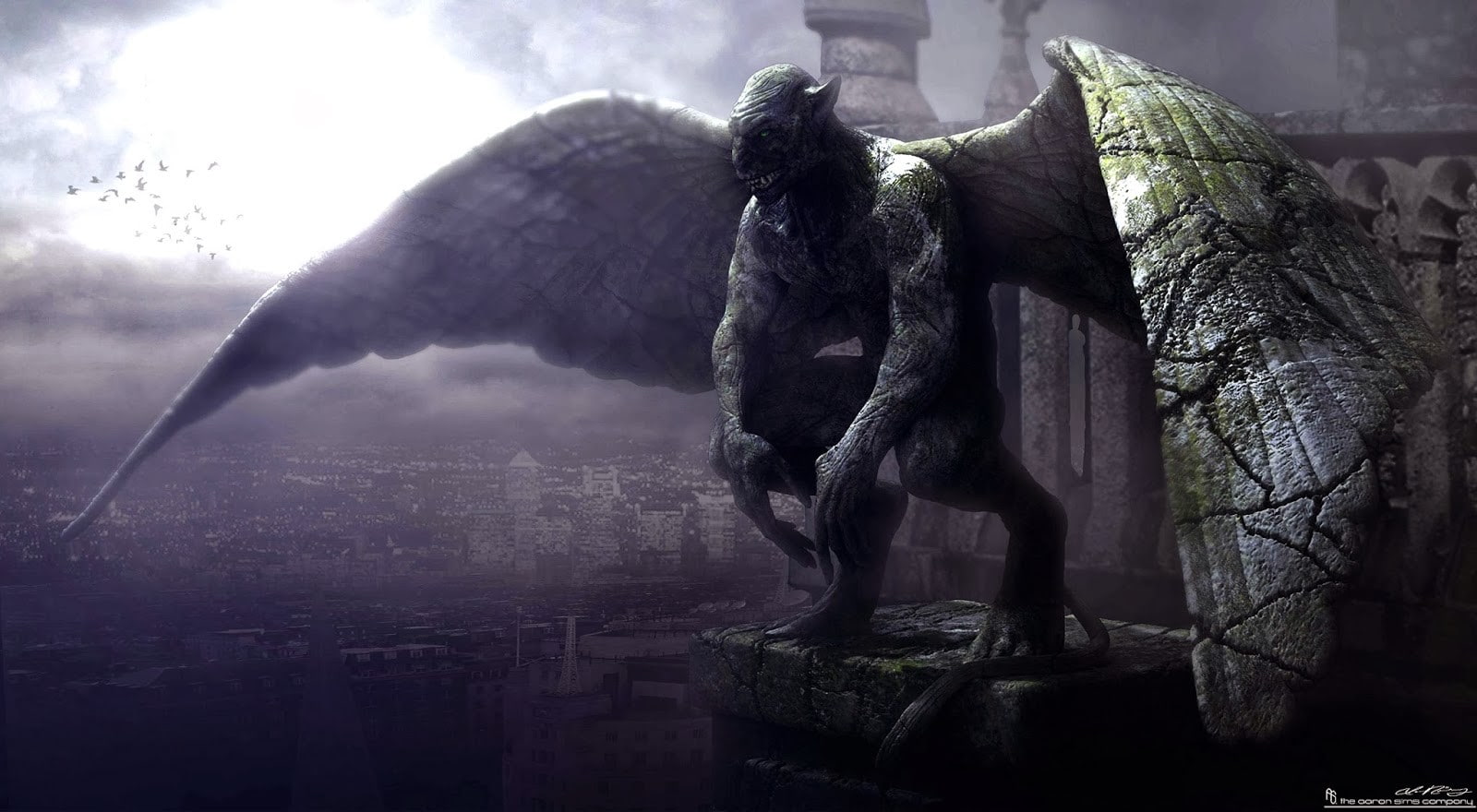 fantasy art, gargoyles, Frankenstein, cityscape, 720P, HD Wallpaper