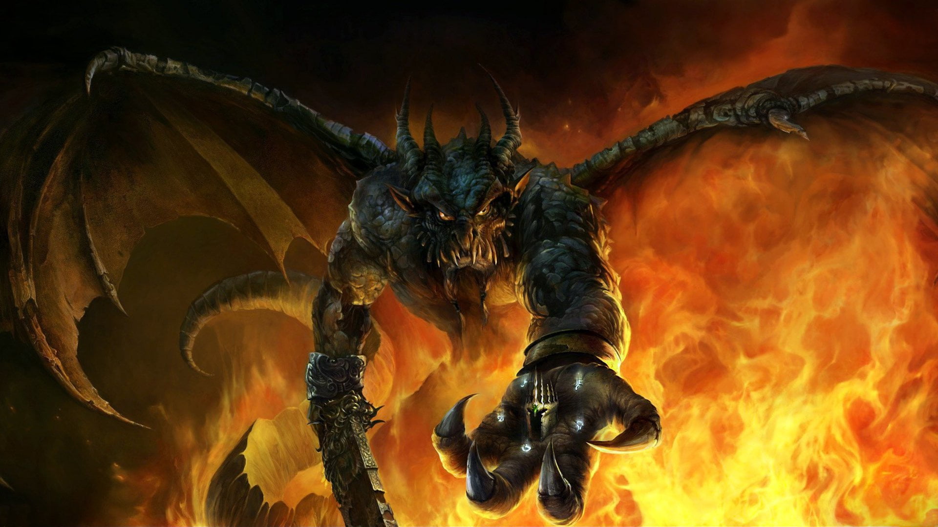 gargoyle, heat - temperature, animal wildlife, sign, night, nature, fire - natural phenomenon, aggression, gray, protection, fire, Fantasy, flame, 1080P, HD Wallpaper