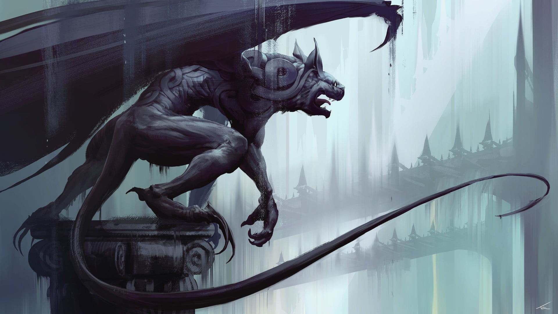 Figure, Steampunk, Fiction, The city, The Grotesque, Gargoyle, Statue, Architecture, Thomas Chamberlain - Keen, Creatures, 1080P, Grotesque, Gothic, Building, HD Wallpaper