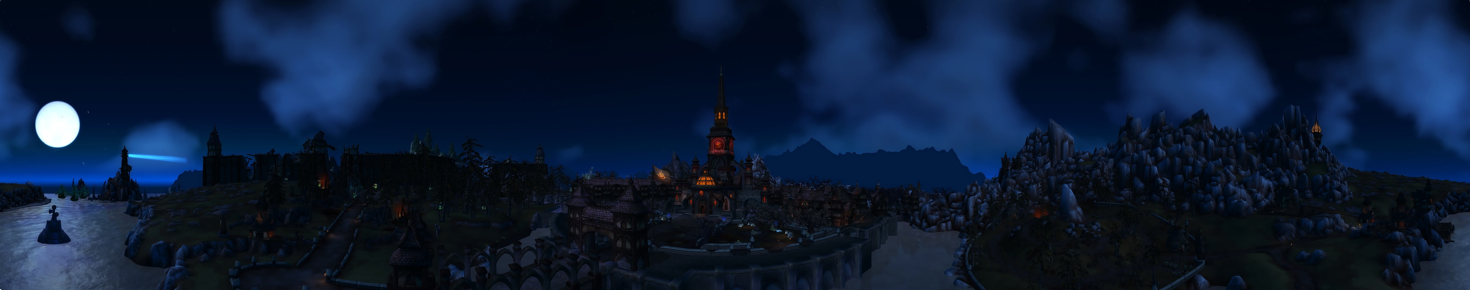 application, tower, place of worship, Gilneas, dusk, panoramic, built structure, black, game, building exterior, no people, religion, panoramas,  World of Warcraft, HD Wallpaper