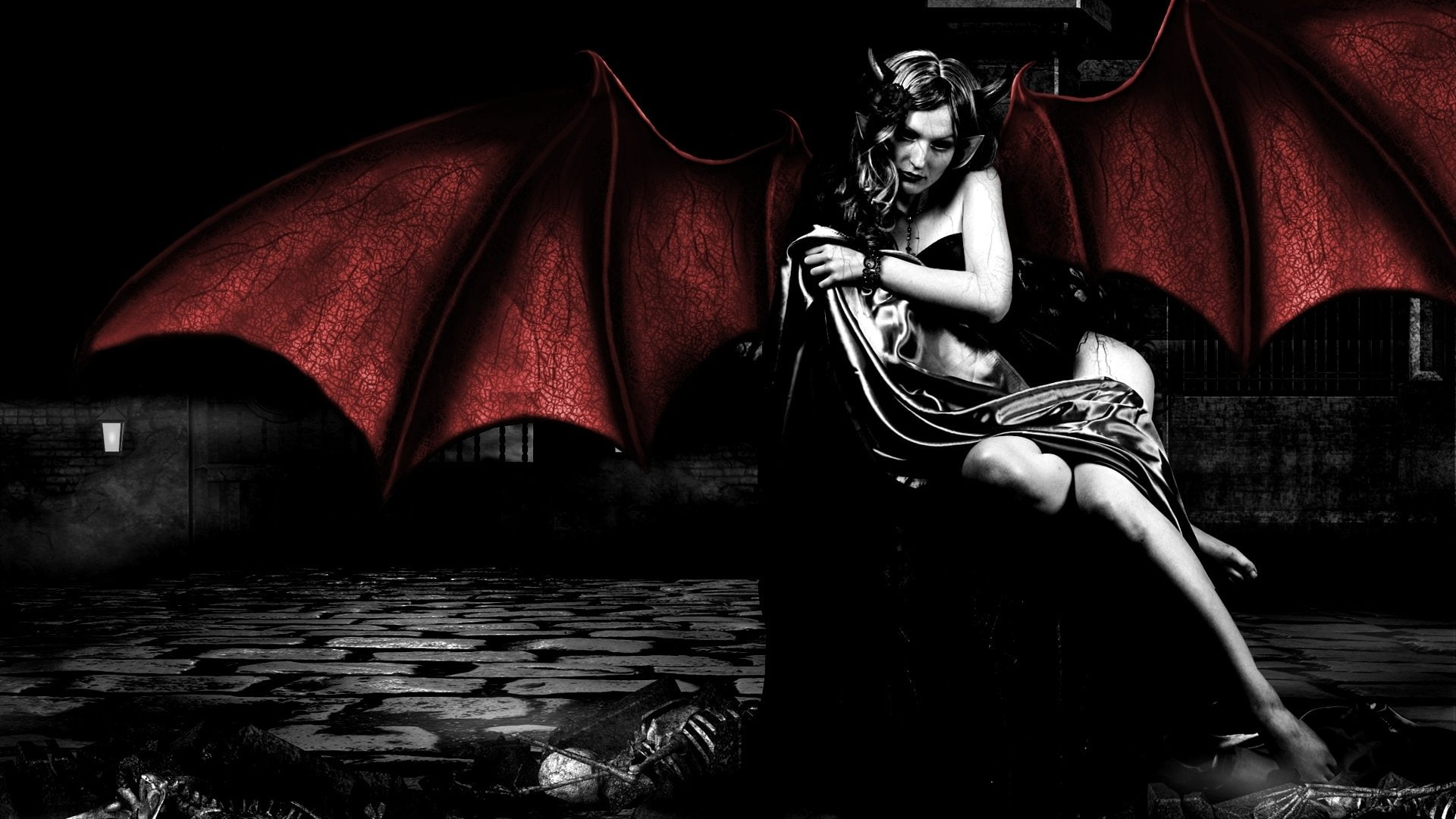 red, representation, statue, craft, human representation, sitting, built structure, indoors, architecture, creativity, sculpture, Succubus, Dark, 1080P, HD Wallpaper