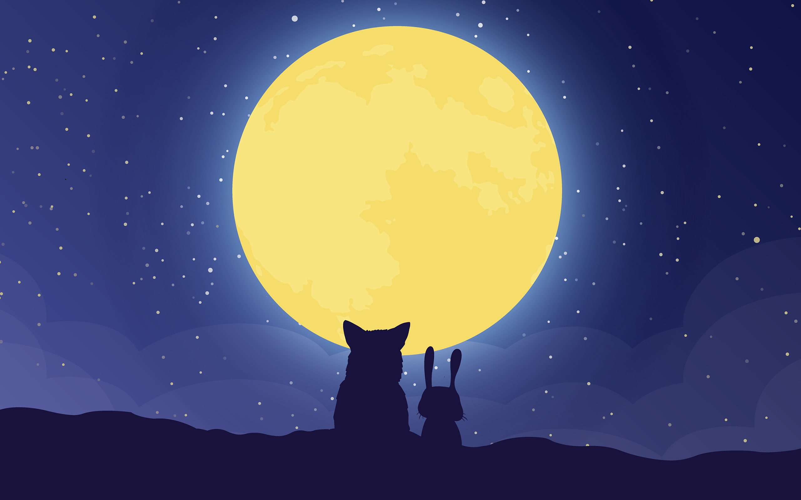 nature, standing, geometric shape, men, night, cartoon, wal, 2K, shape, silhouette, high, balloon, sky, circle, fox, outdoors, one person, star - space, HD Wallpaper