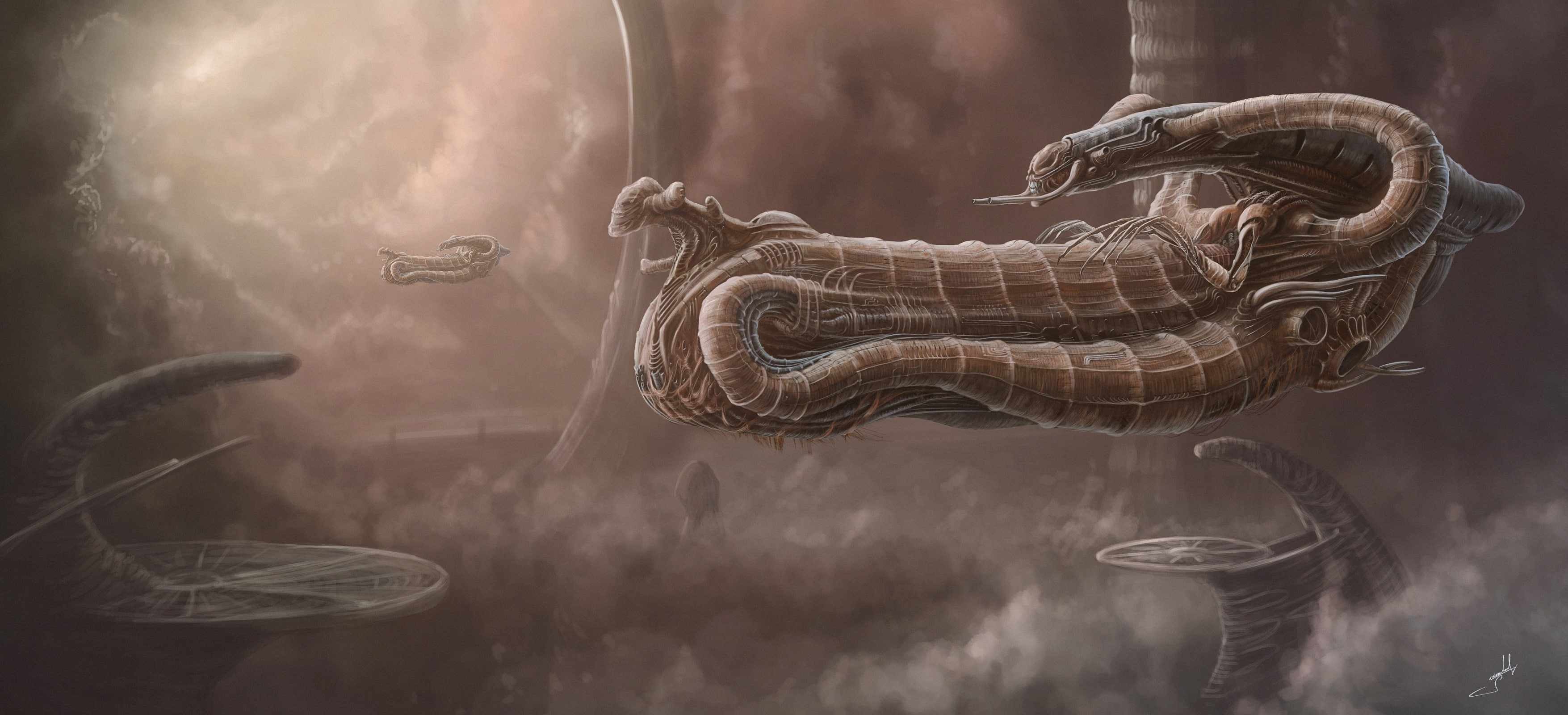 spaceship, 2K, science fiction, Dmitrii Ustinov, artwork, HD Wallpaper