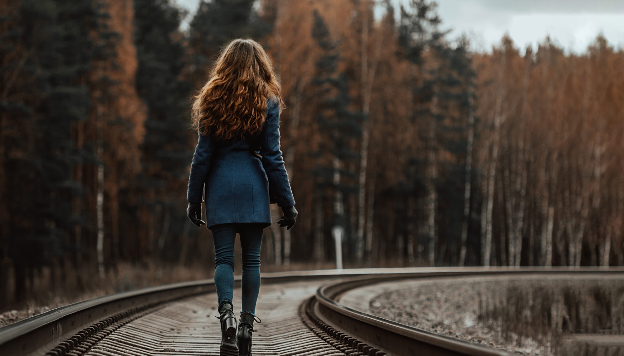 the sleepers, girl, Dmitriy Dmitriev, 1080P, rails, coat, the way, HD Wallpaper