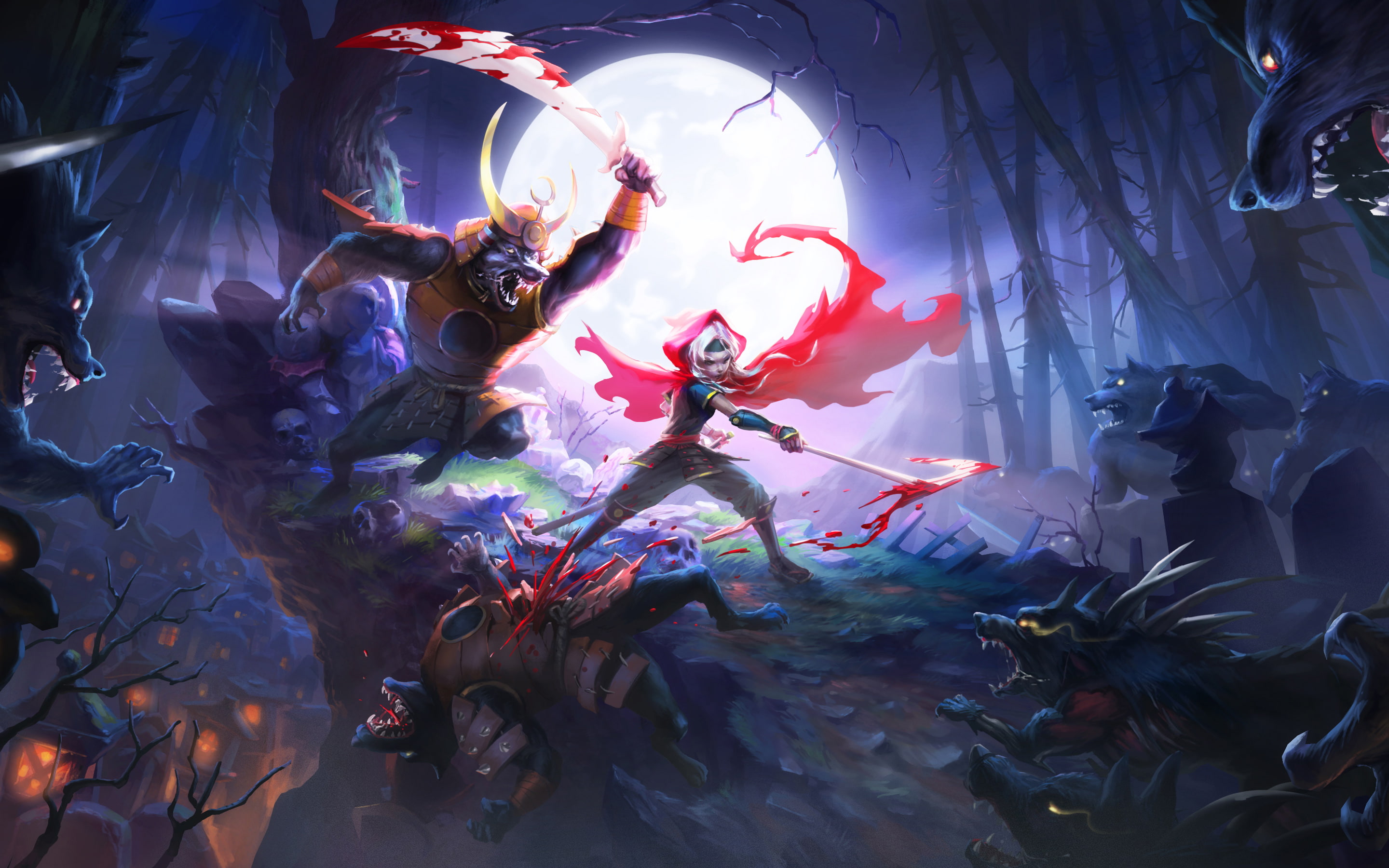 demon, hunters, samurais, akaneiro, graphic, monster, game, 2K, cartoon, HD Wallpaper