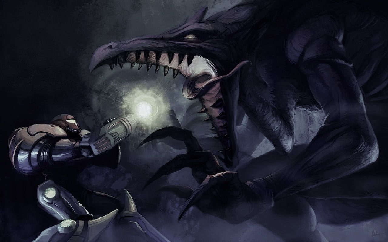monster, samus, hd, metroid, drawing, nintendo, video games, 720P, HD Wallpaper