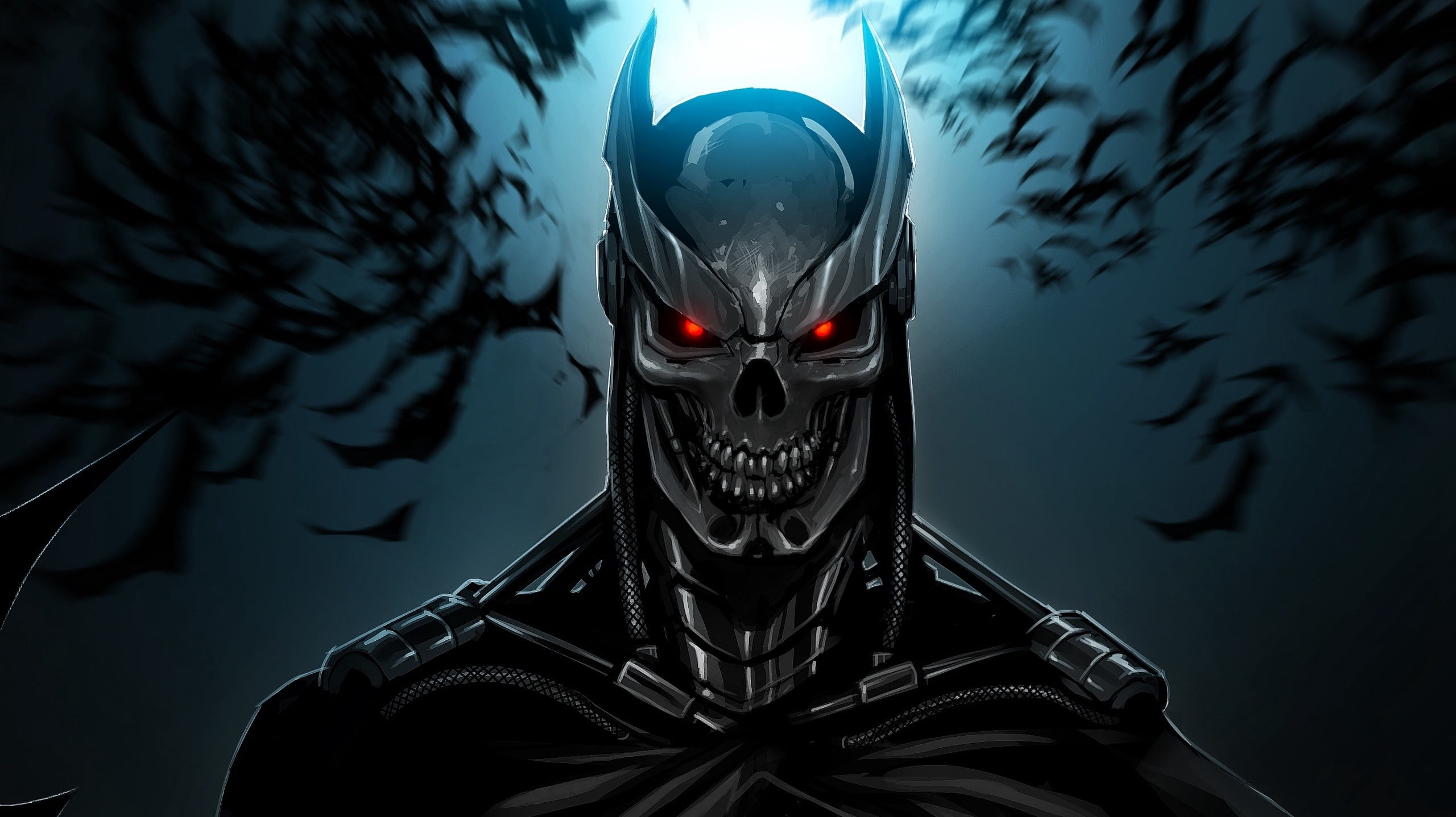 illustration, bat, mask, art and craft, mystery, close-up, outdoors, front view, representation, night, graphic, suit, Terminator, bats, machine, 2K, no people, HD Wallpaper