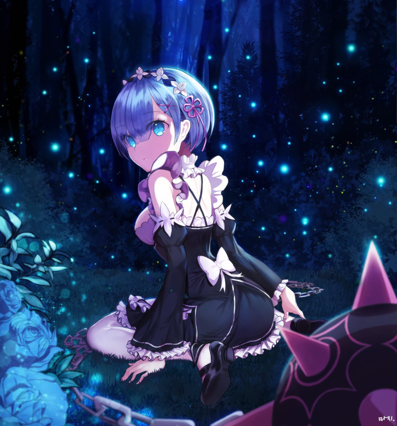 fashion, blue, beautiful woman, celebration, sitting, Rem (Re: Zero), beauty, maid, adult, cold temperature, blue hair, full length, women, Re:Zero Kara Hajimeru Isekai Seikatsu, Phone HD Wallpaper