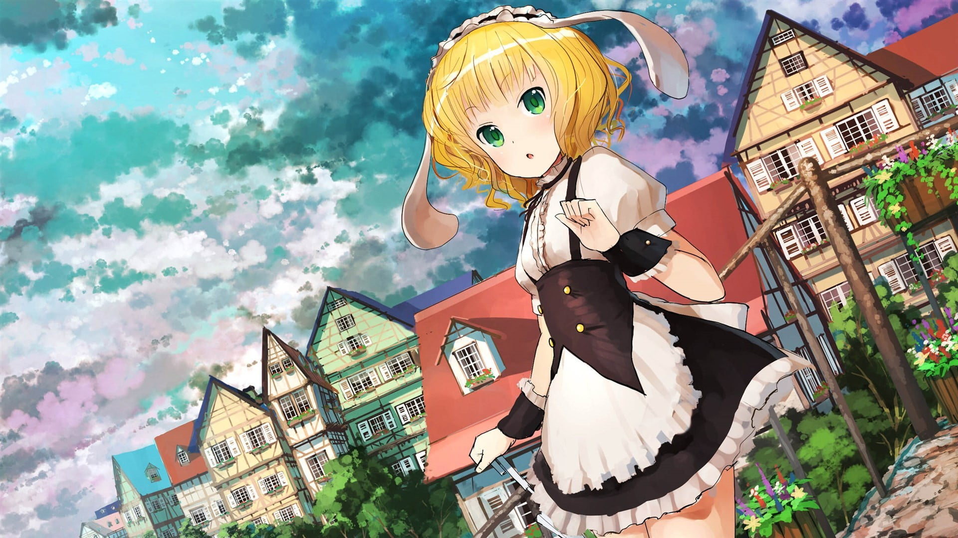 1080P, maid, costume, human representation, celebration, female, nature, male likeness, representation, short hair, sky, art and craft, architecture, maid outfit, HD Wallpaper