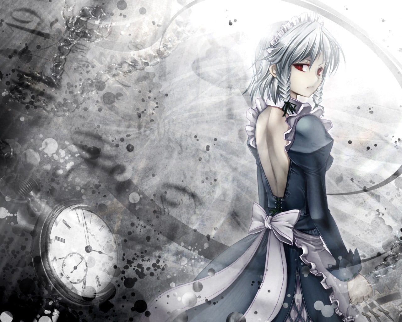 Video Games, hair, hd, Braids, watch, 720P, sakuya, art, games, pocket, anime, band, izayoi, maids, video, girls, white, Izayoi Sakuya, Touhou, pocket, HD Wallpaper