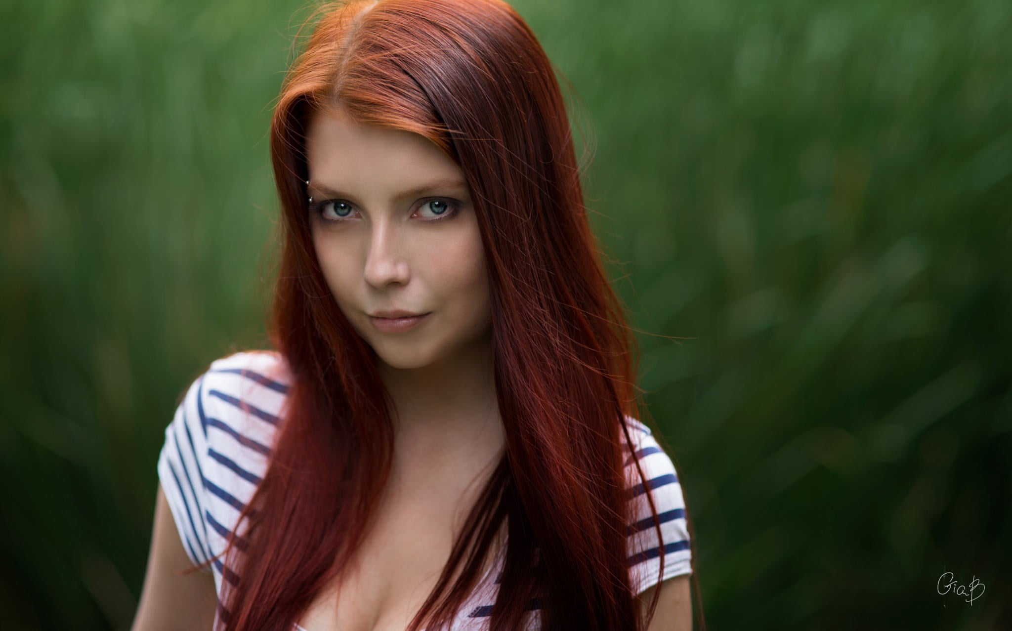 hair, piercing, young adult, headshot, blue eyes, hairstyle, teenager, looking at camera, women, portrait, casual clothing, model, front view, long hair, HD Wallpaper