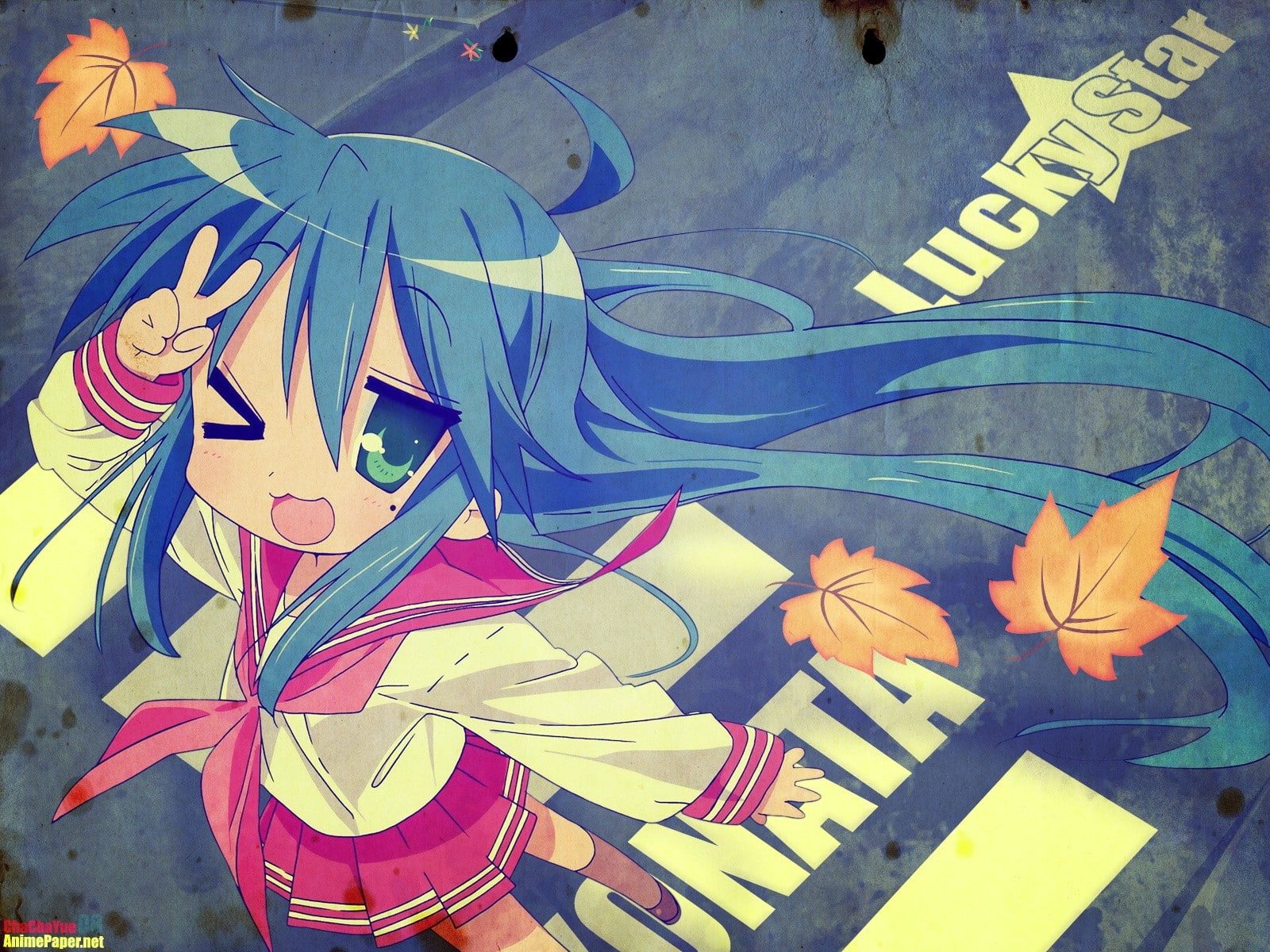 anime girls, nature, multi colored, blue hair, architecture, built structure, outdoors, no people, Lucky Star, paper, text, communication, anime, art and craft, HD Wallpaper