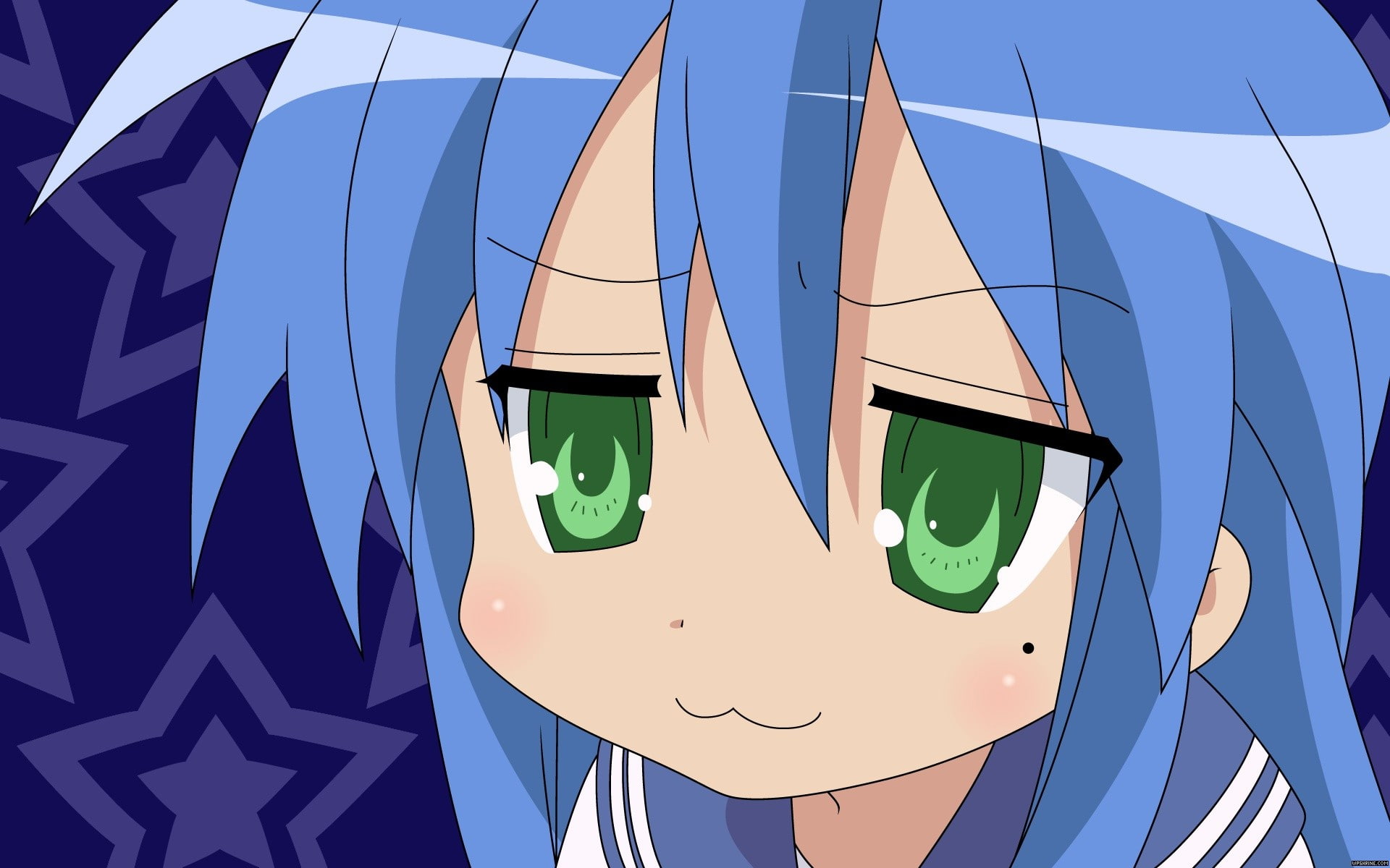 anime, anime girls, 1080P, Lucky Star, Izumi Konata, blue hair, green eyes, HD Wallpaper