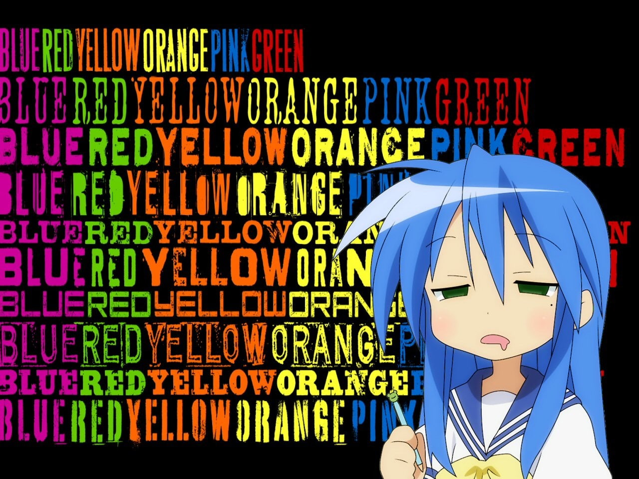 anime girls, 720P, typography, anime, Izumi Konata, Lucky Star, blue hair, HD Wallpaper