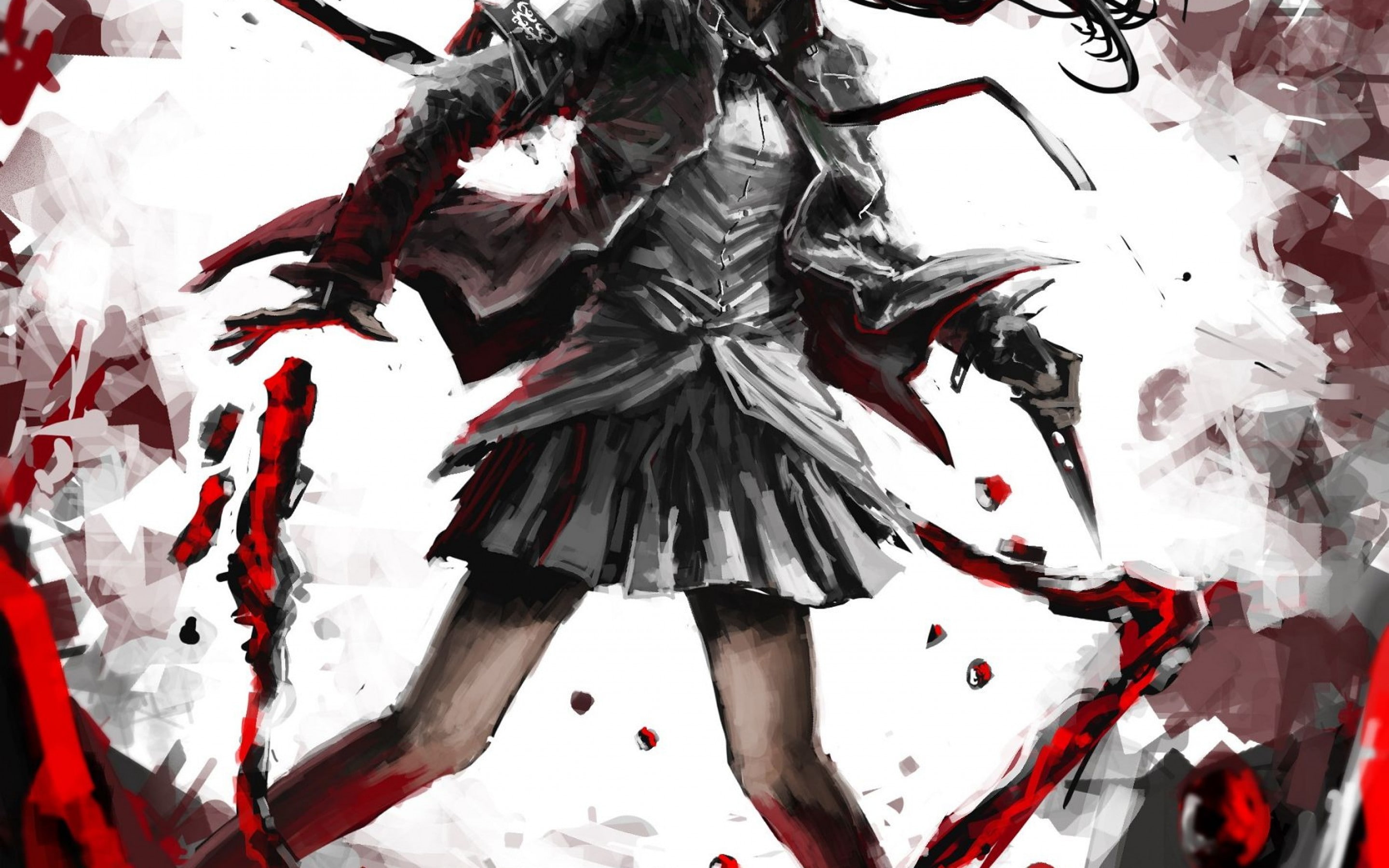 anime, anime girls, blood, digital, digital art, 2K, girls, knife, art, HD Wallpaper
