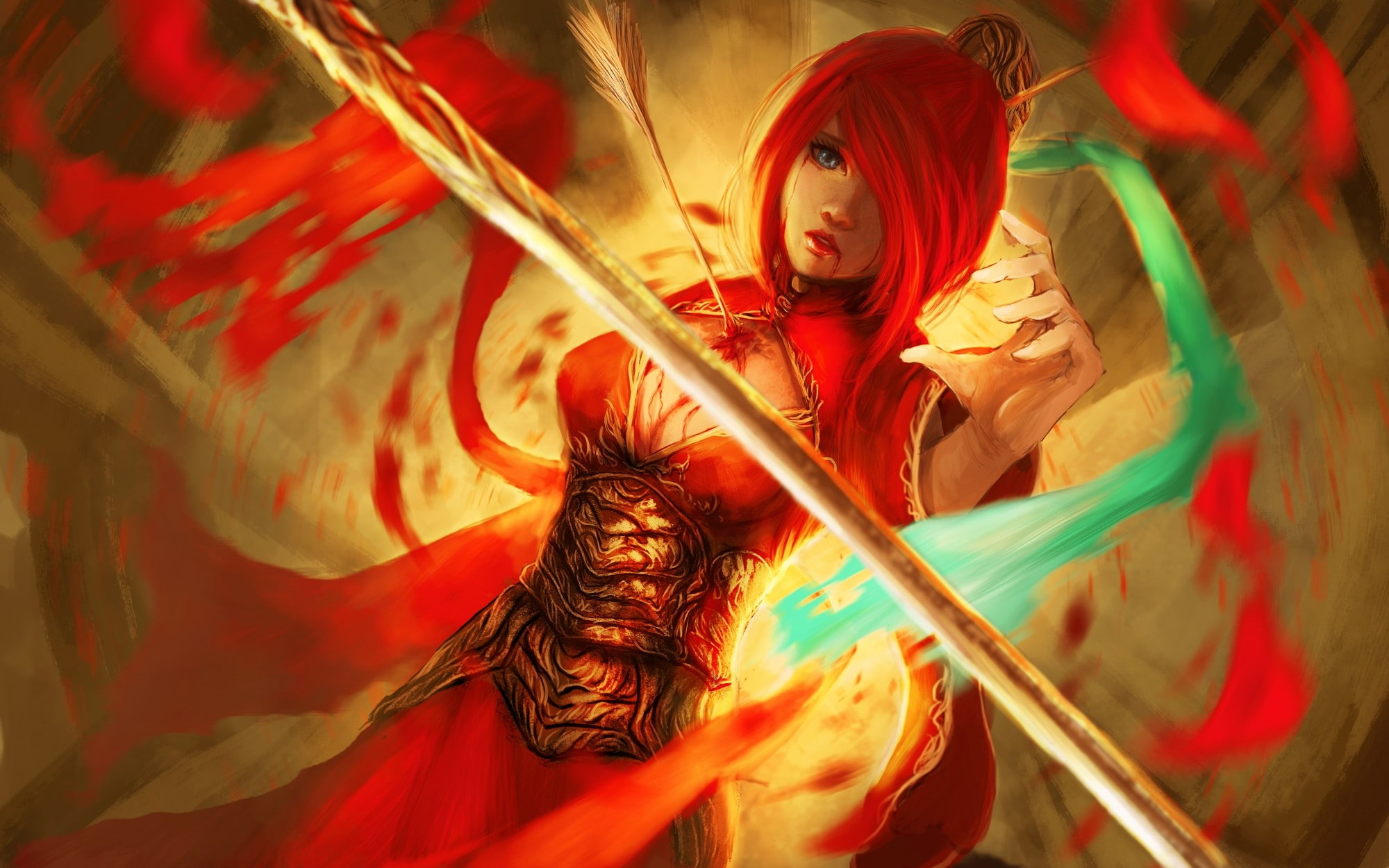 blood, fantasy, art, 1080P, fantasy art, girl, hair, red hair, red, HD Wallpaper