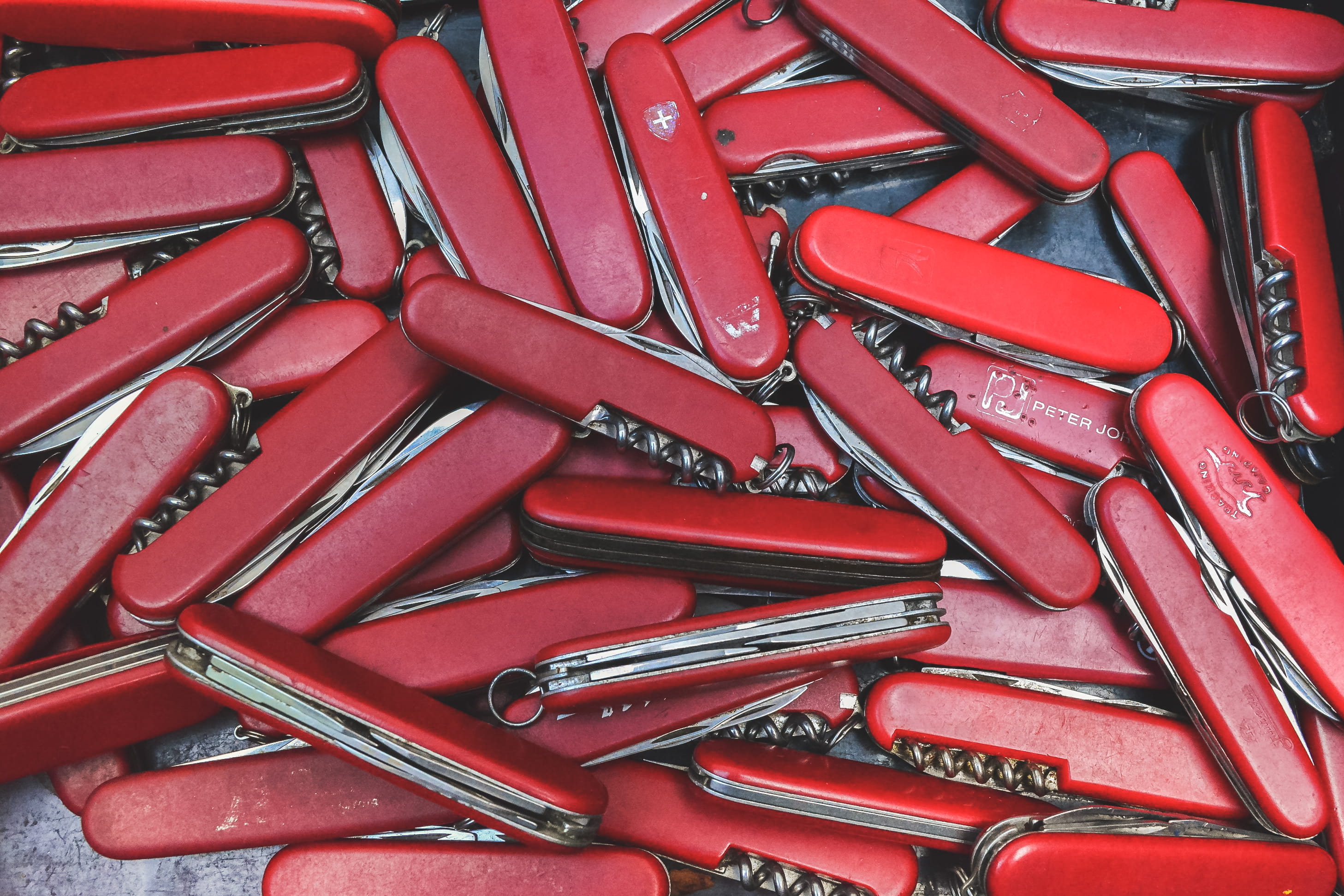 group, full frame, repetition, arrangement, still life, high angle view, backgrounds, tool, red, food, flea market, close-up, large group of objects, 2K, HD Wallpaper