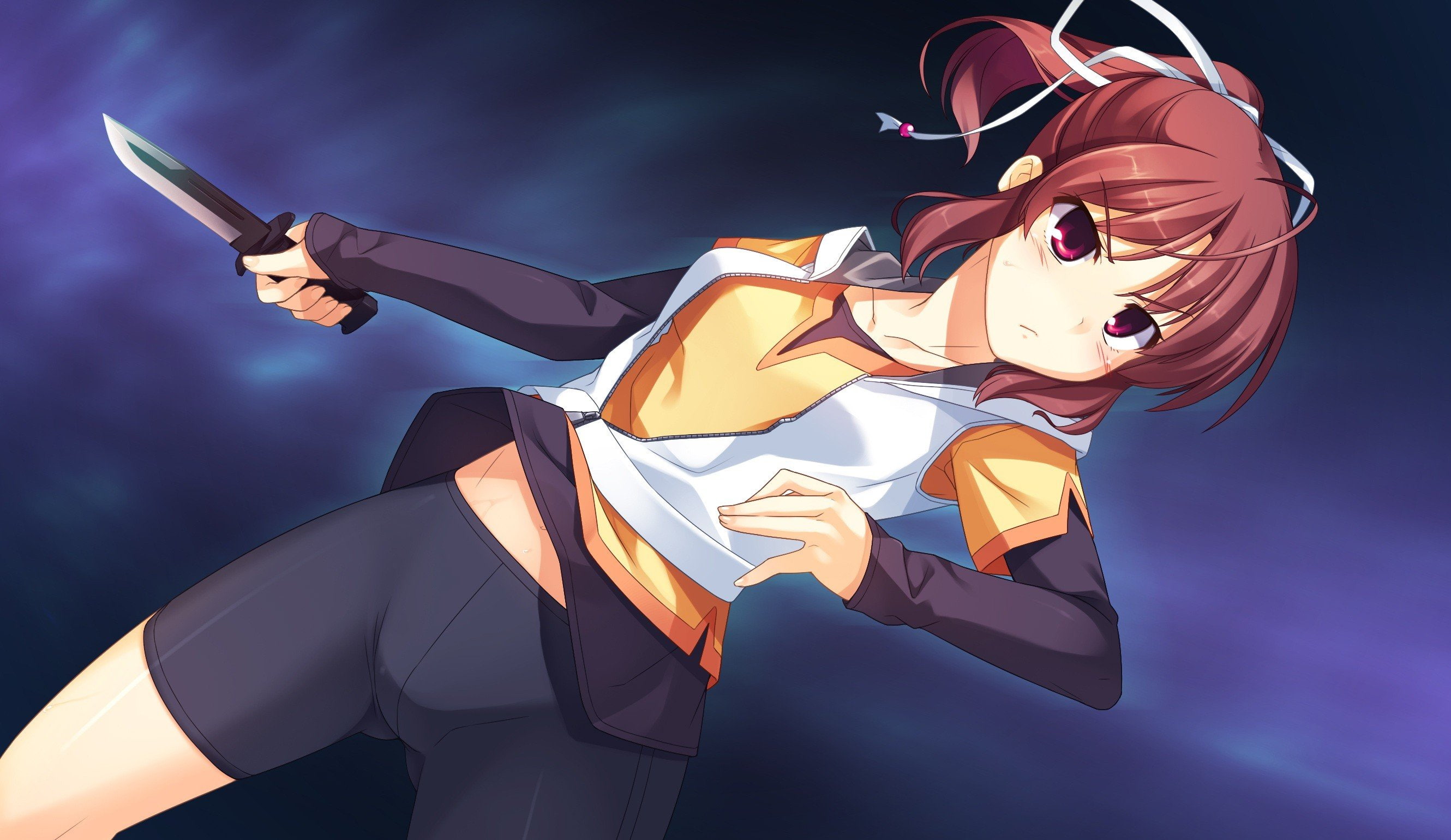 pink, brunettes, shorts, game, eyes, girls, novels, anime, sinclient, knives, 2K, visual, bike, HD Wallpaper