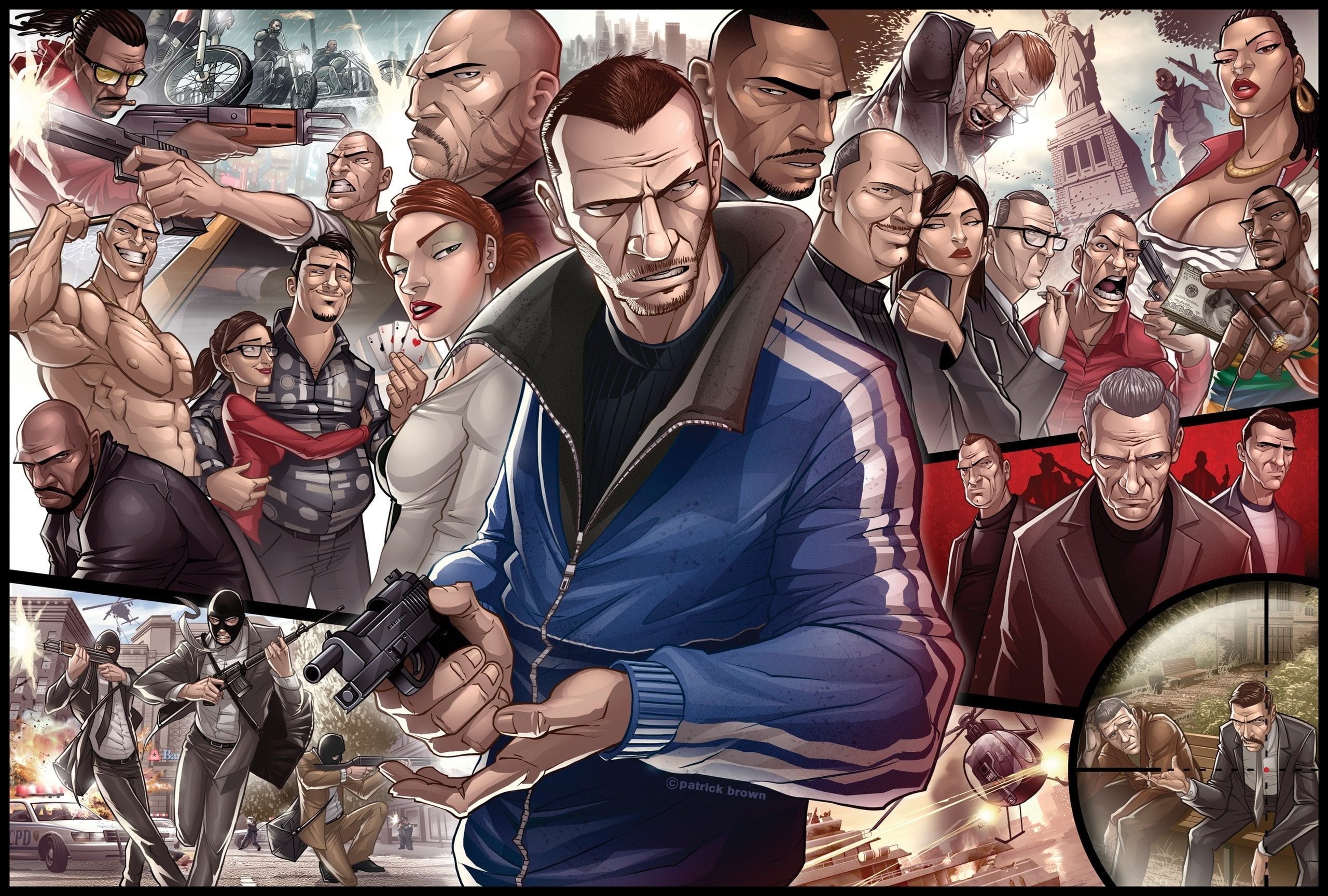 artwork, 2K, grand theft auto, Niko Bellic, HD Wallpaper