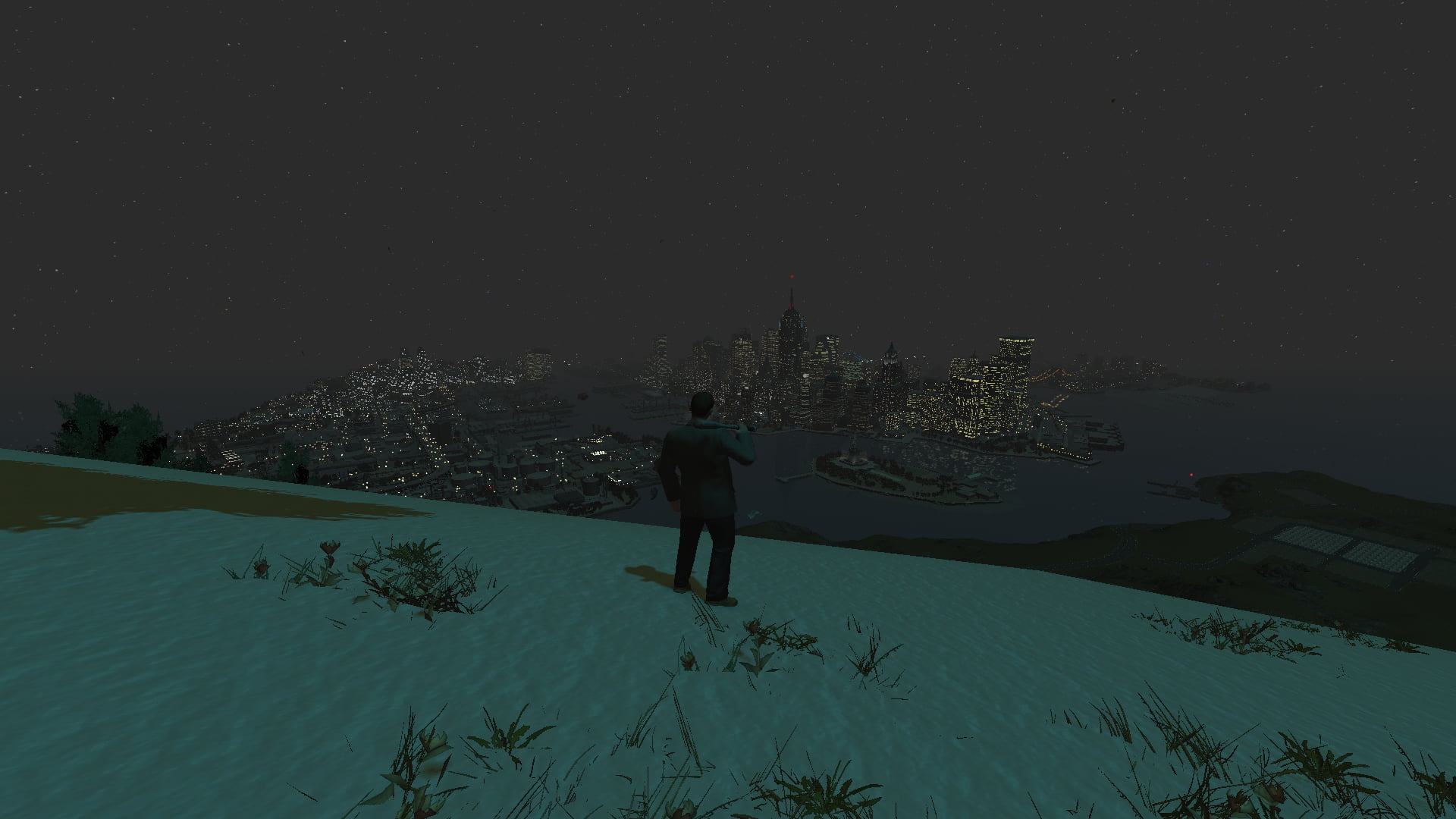 city lights, mountain top, 1080P, night sky, snow, Niko Bellic, Grand Theft Auto IV, Liberty City, HD Wallpaper