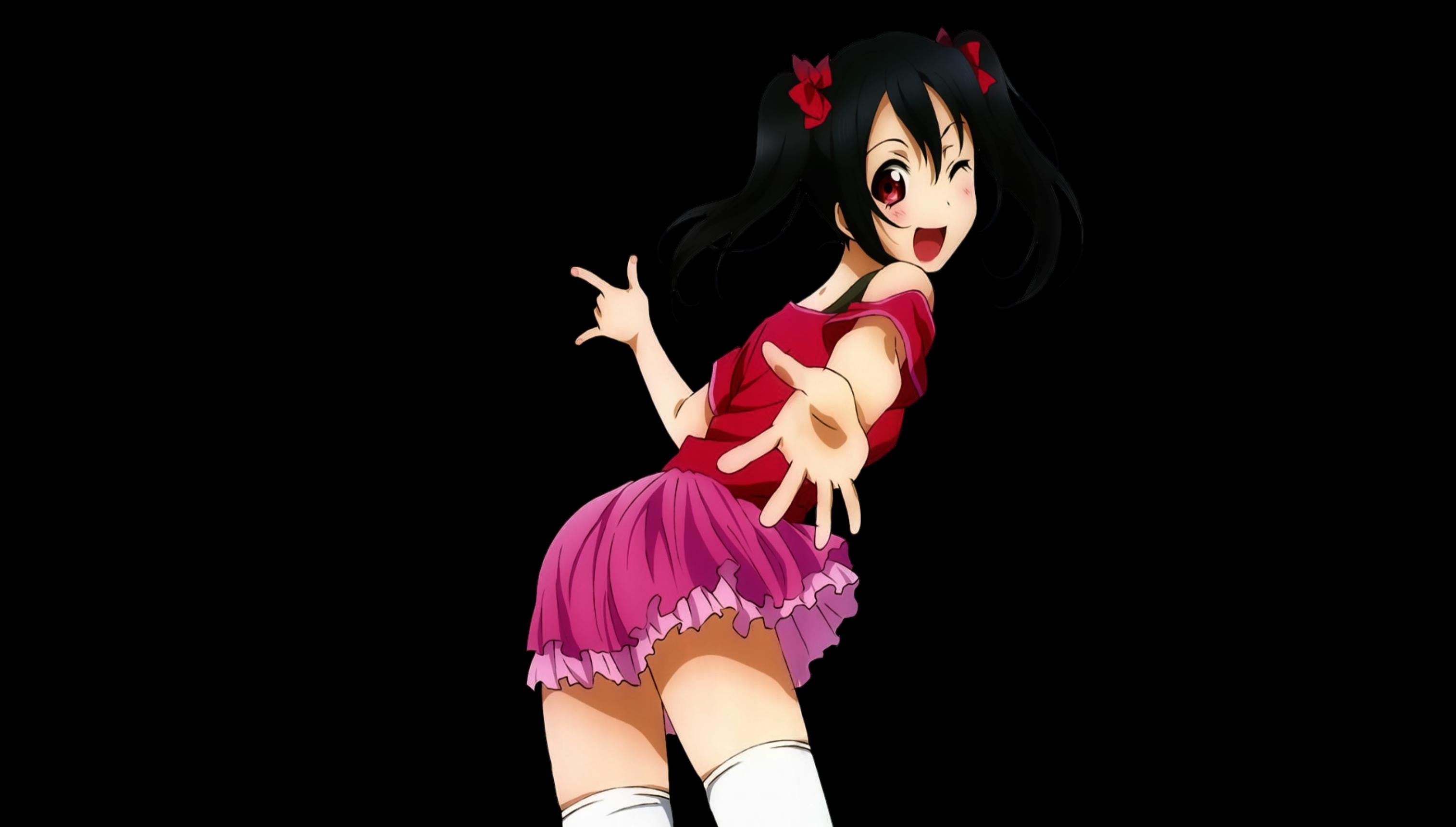 yazawa, pink-skirt, girl, anime, niko, black-hair, skirt, shirt, red-shirt, cute-girl, twin-tails, love-live, 2K, niko-yazawa, HD Wallpaper