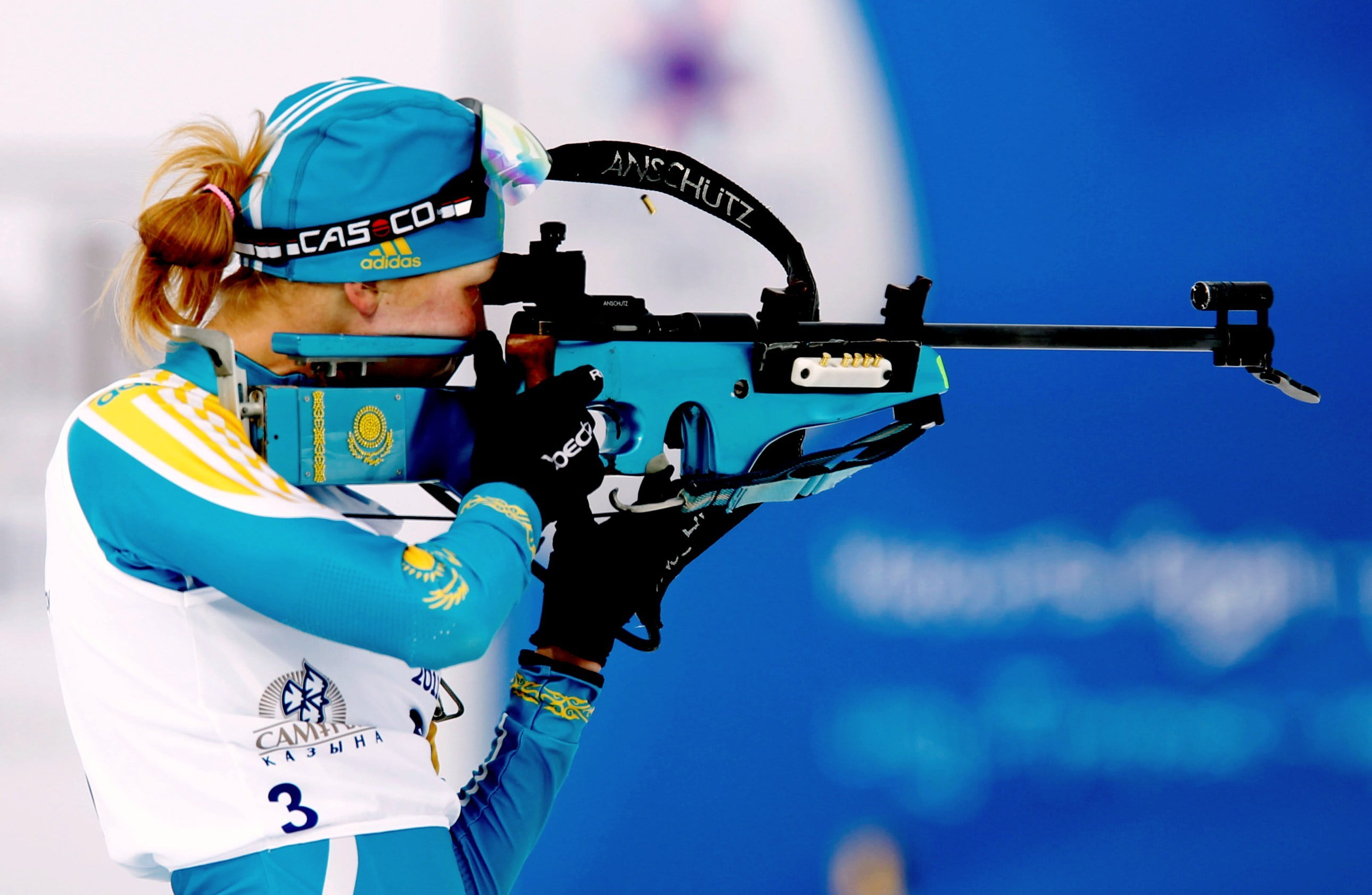 young adult, clothing, white, aiming, competition, target shooting, 2K, holding, vest, gun, adult, Khrustalev, Asian, 2011, blue, Biathlon, Asian games, HD Wallpaper