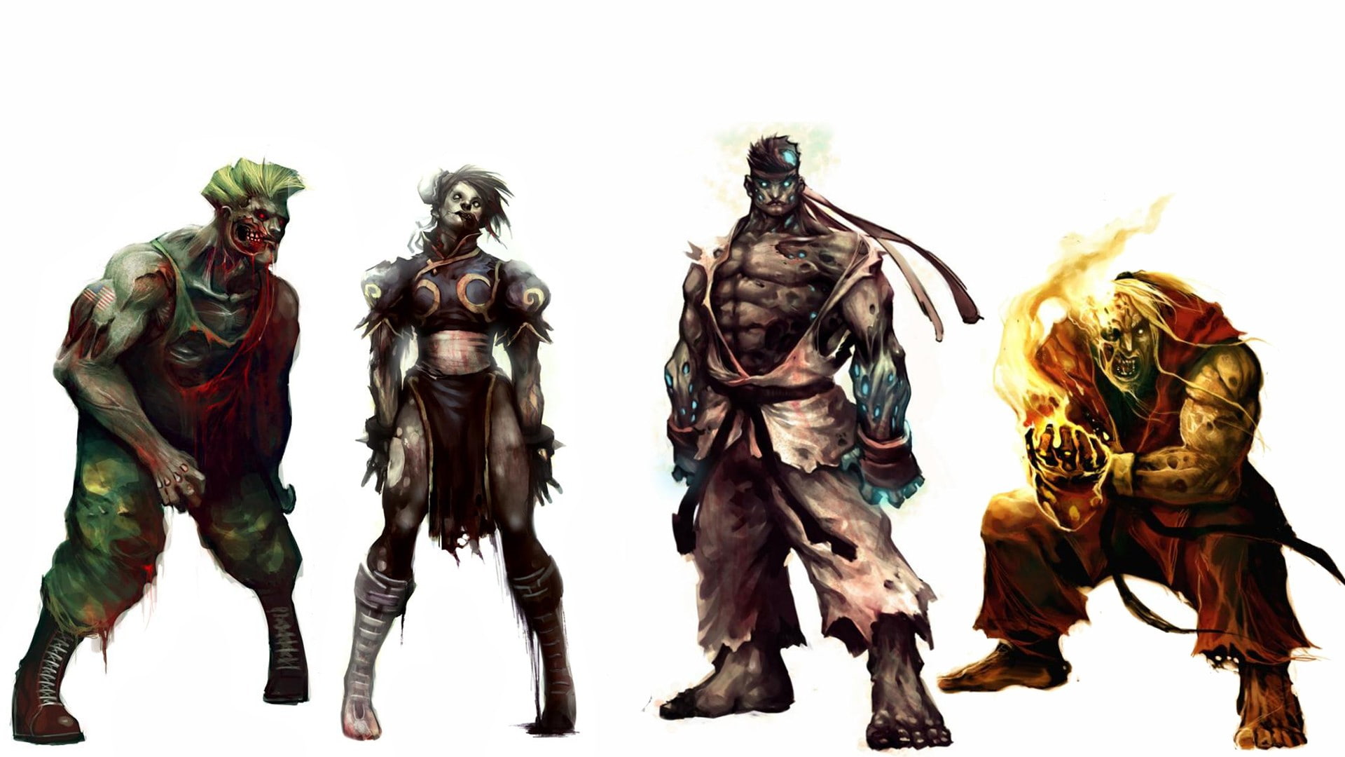 chunli, guile, ryu, street fighter, fighter, 1080P, art, ken, x, video, masters, games, street, zombies, hd, HD Wallpaper