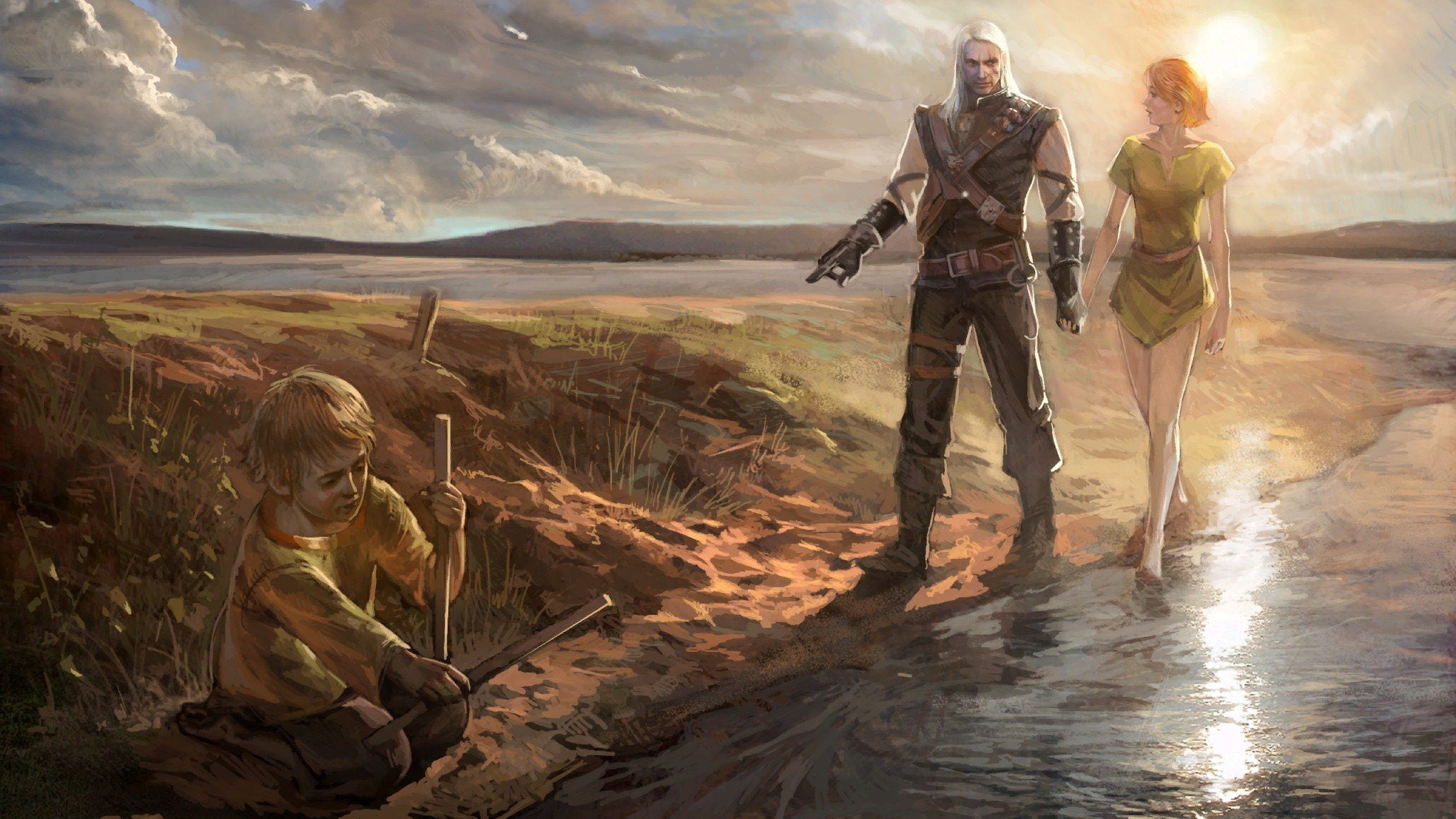 rivia, art, geralt, swords, rpg, kings, assassins, video, anjey, games, artbook, witcher, artwork, fantasy, 1080P, sapkovsky, HD Wallpaper