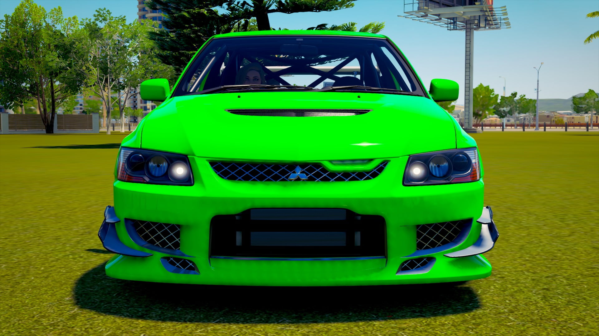 land, city, green color, video games, front view, car, transportation, built structure, outdoors, toy, nature, Lancer Evolution VIII , land vehicle, mode of transportation, HD Wallpaper