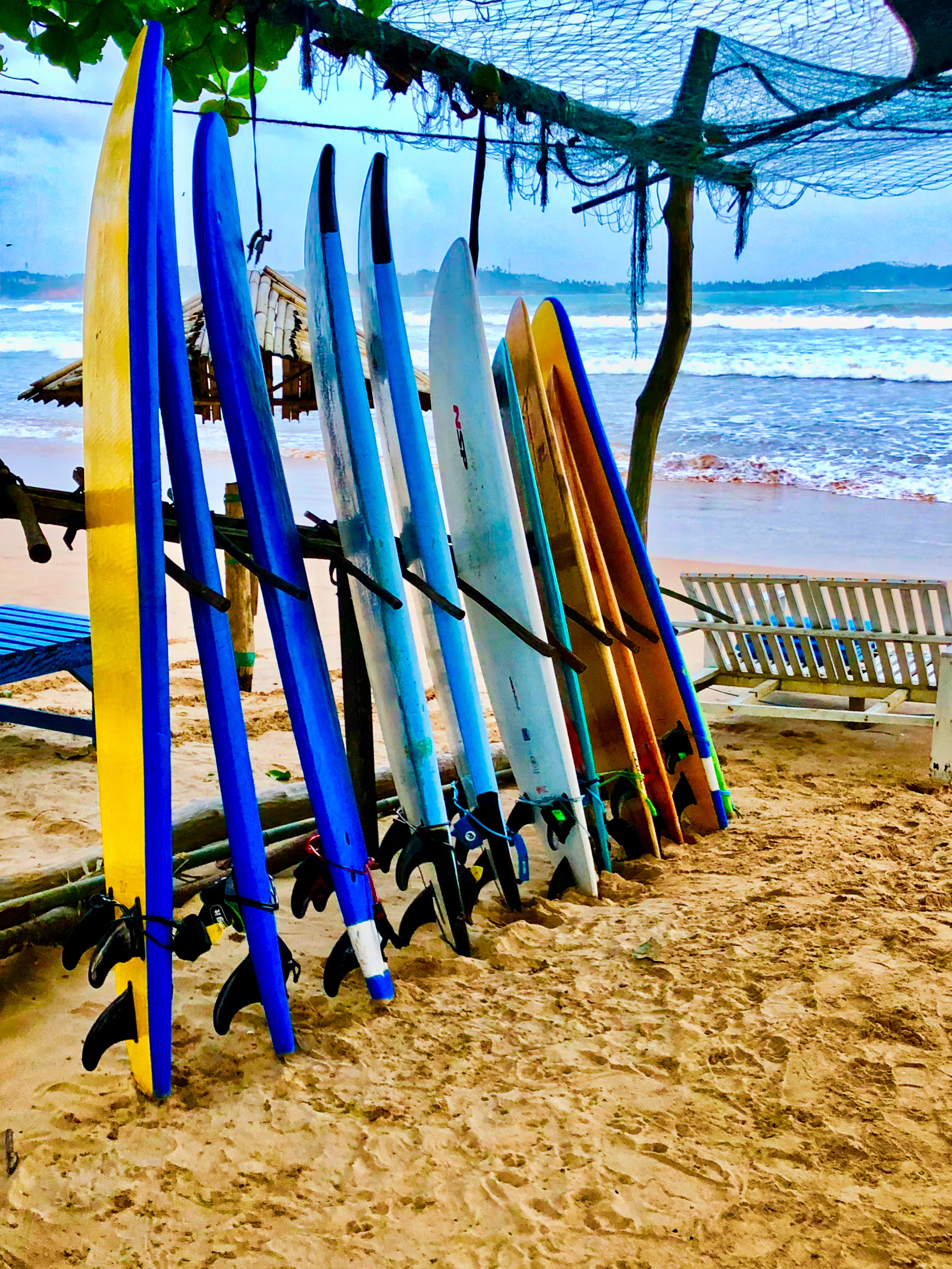 side by side, sea, 487 weligama by pass rd, surf, 4K, hanging, in a row, no people, surfboards, sand, beach, sri lanka, nature, outdoors, ocean, empty, Phone HD Wallpaper