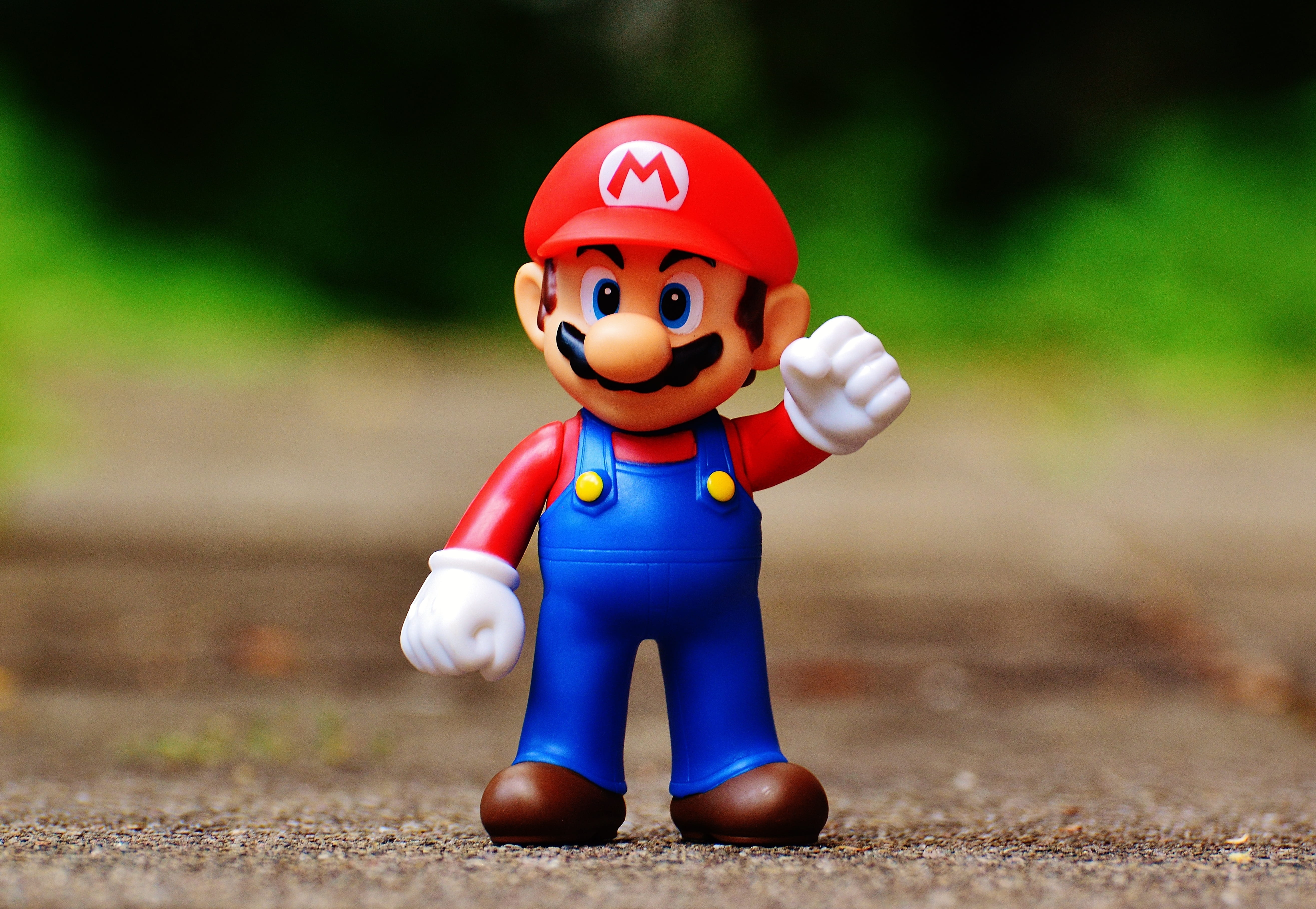 super mario bros, video game, Mario, toy, human representation, video, full length, sports helmet, one person, computer game, marios, happy, headwear, holding, HD Wallpaper