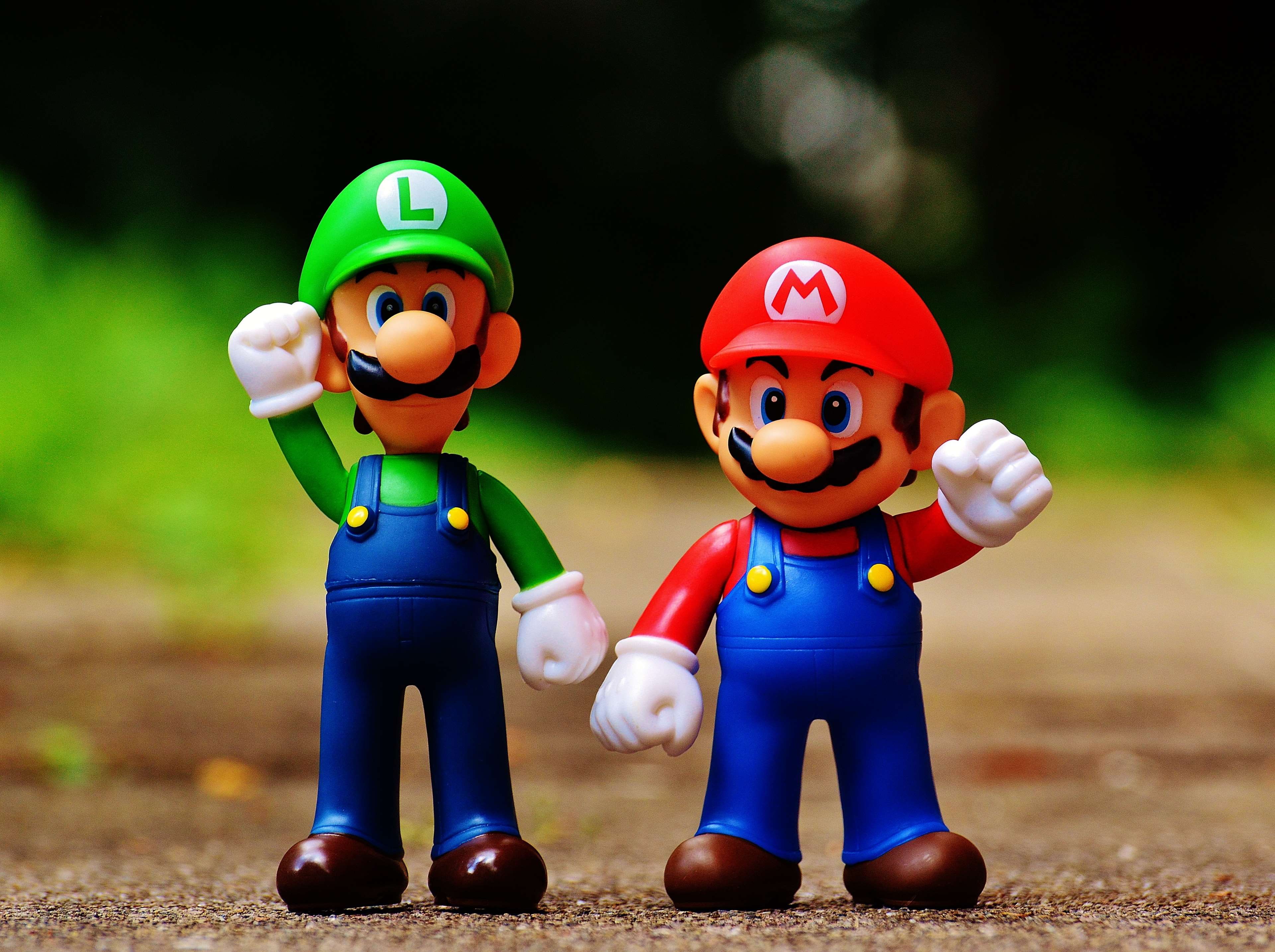 colorful, 4K, character, togetherness, doll, mushroom kingdom, happy, nature, arcade game, computer game, front view, plastic, green color, luigi, representation, HD Wallpaper