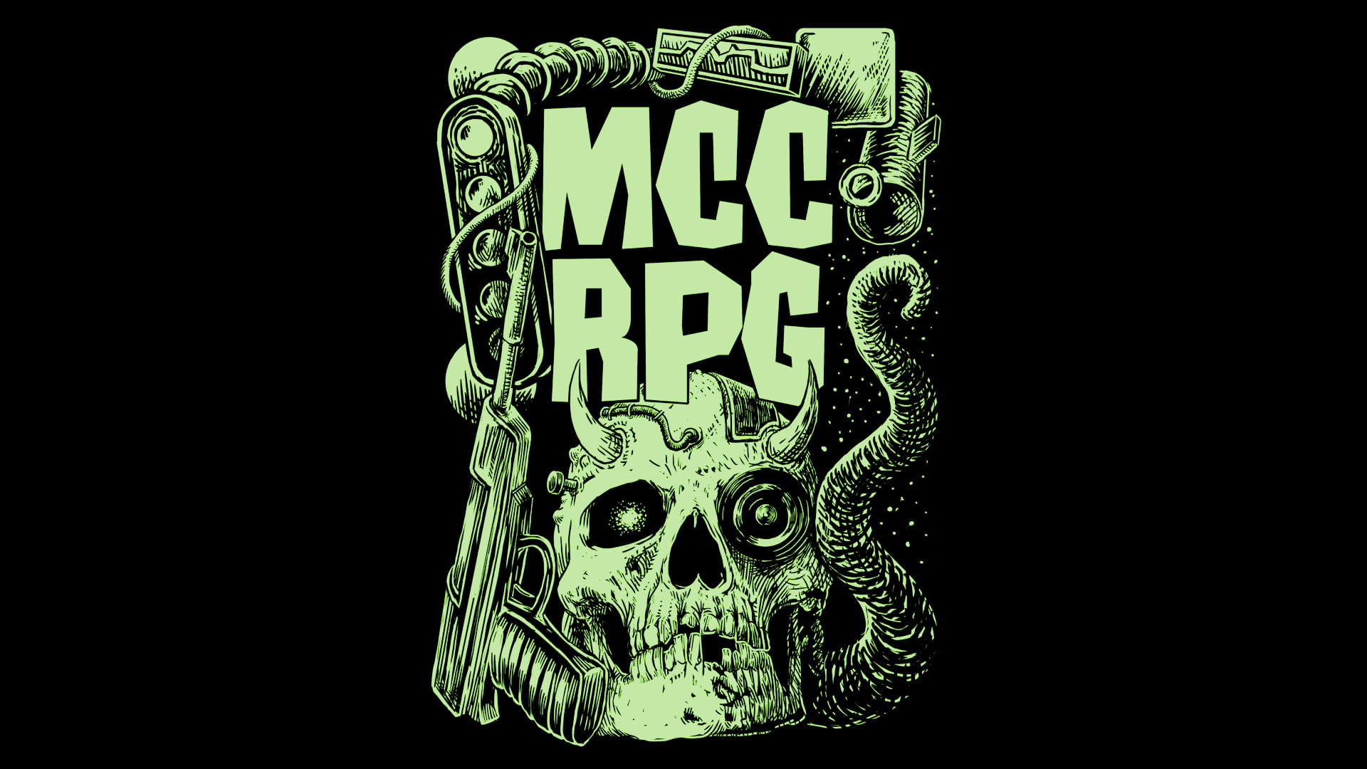 1080P, skull, Roleplaying, laser pistol, Mutant Crawl Classics, tentacles, simple background, MCC RPG, HD Wallpaper
