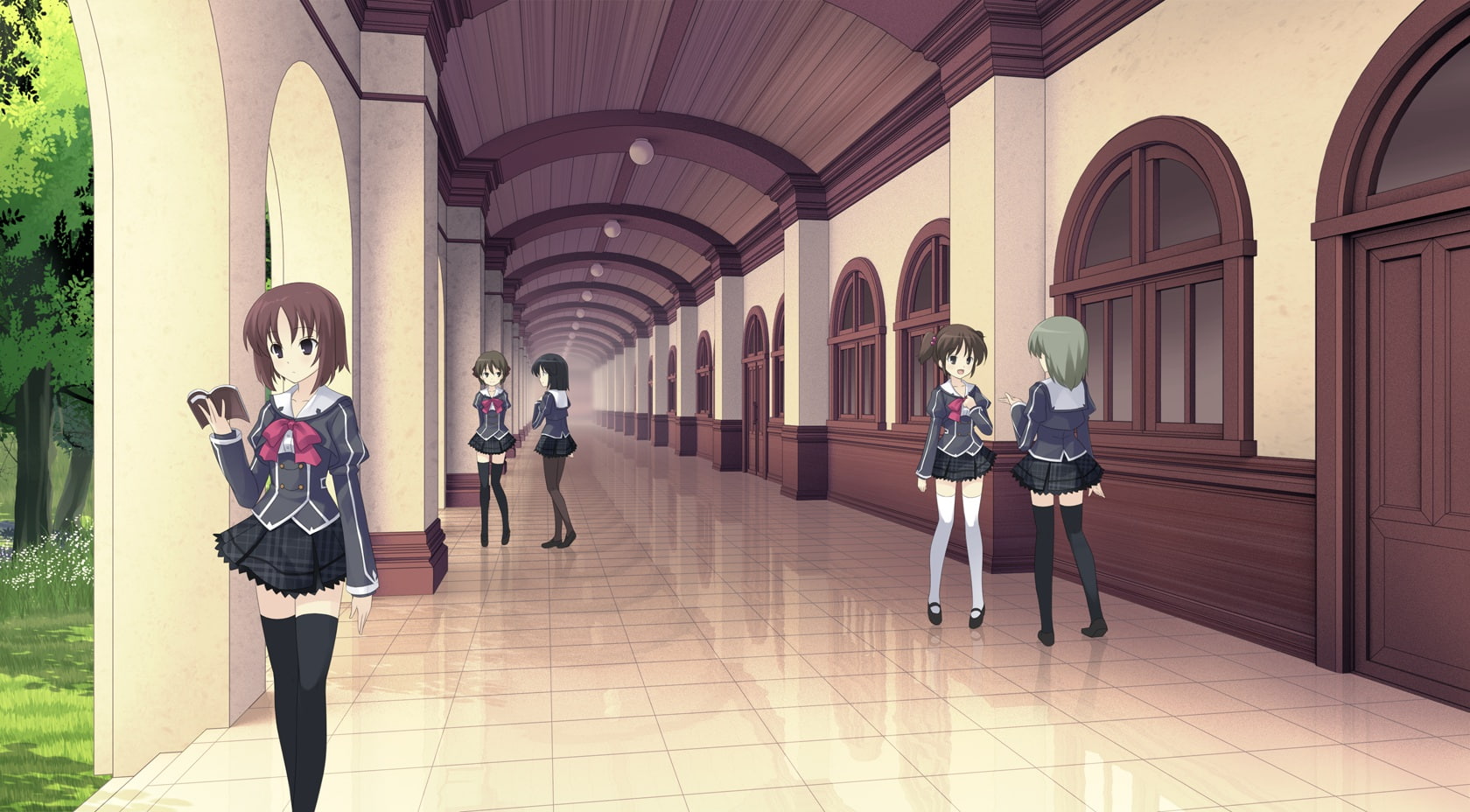 thighhighs, skirt, book, tokeijikake, line, ley, game, seifuku, short, 720P, hair, HD Wallpaper