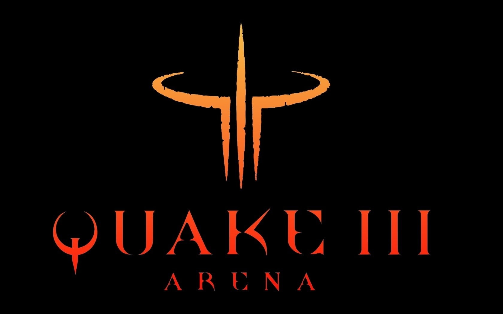 sign, no people, Symbol, communication, dark, lighting equipment, indoors, illuminated, 720P, black color, orange color, western script, Quake 3 arena, HD Wallpaper